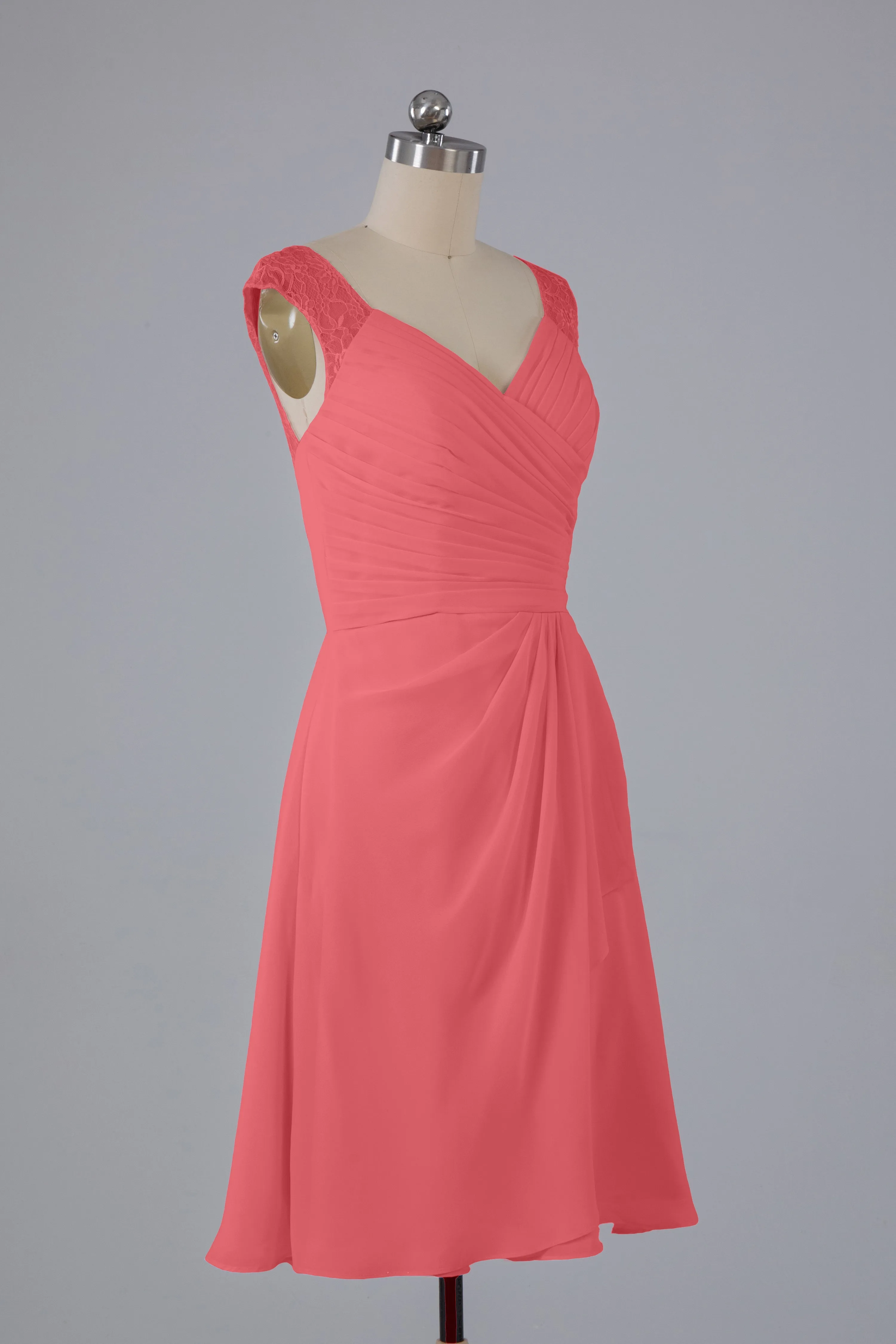 Simple Knee Length V-Neck Chiffon Bridesmaid Dresses