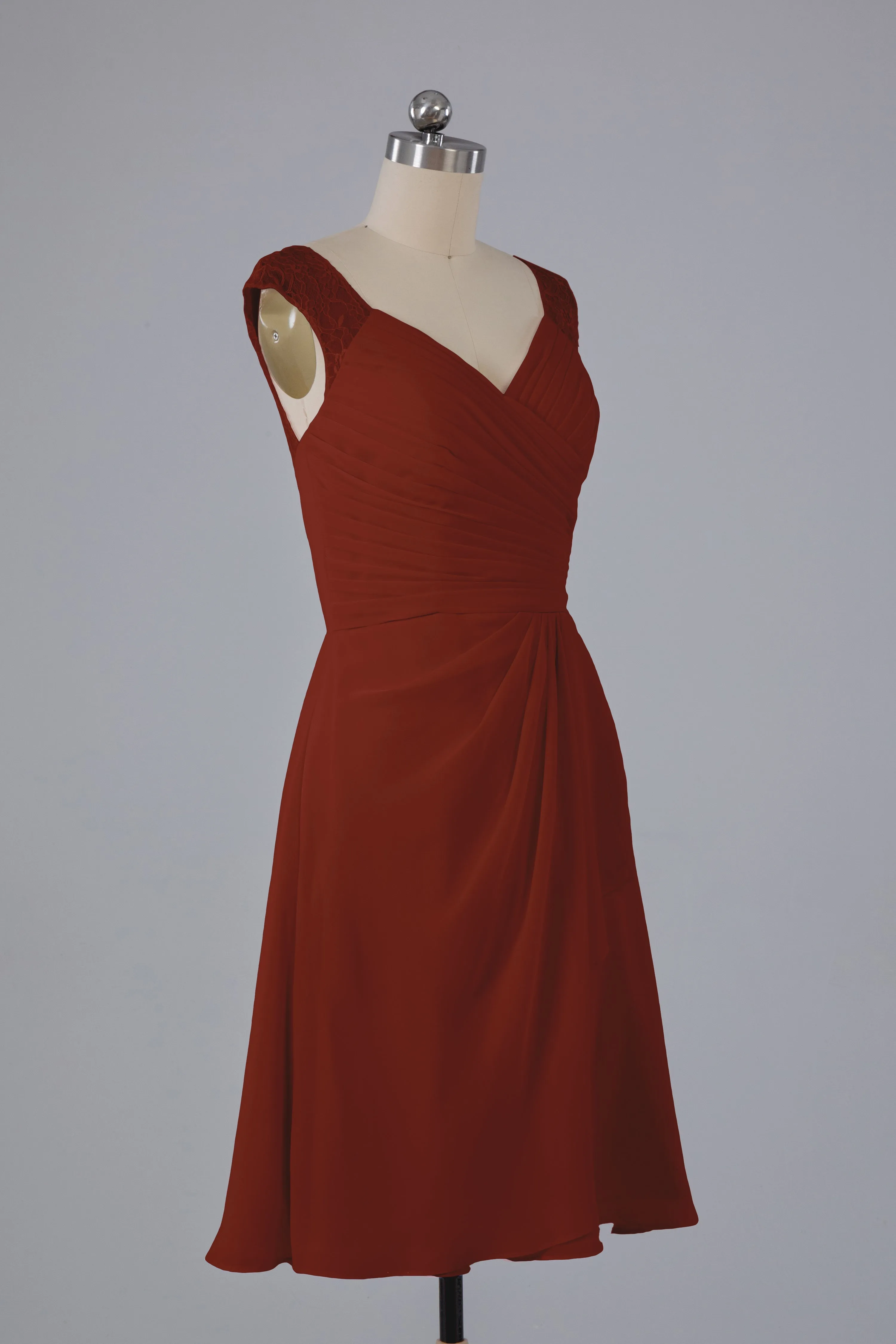 Simple Knee Length V-Neck Chiffon Bridesmaid Dresses