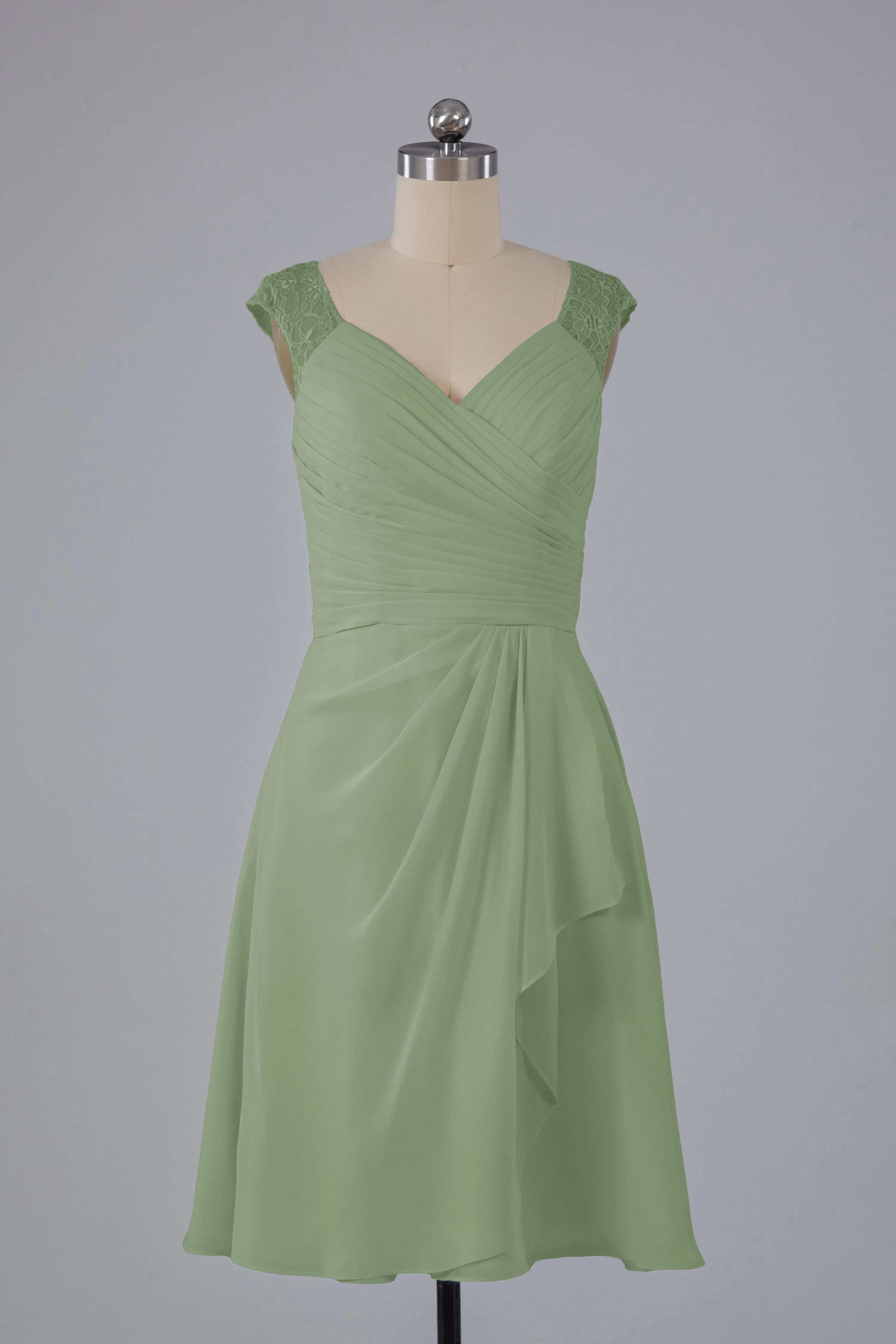 Simple Knee Length V-Neck Chiffon Bridesmaid Dresses