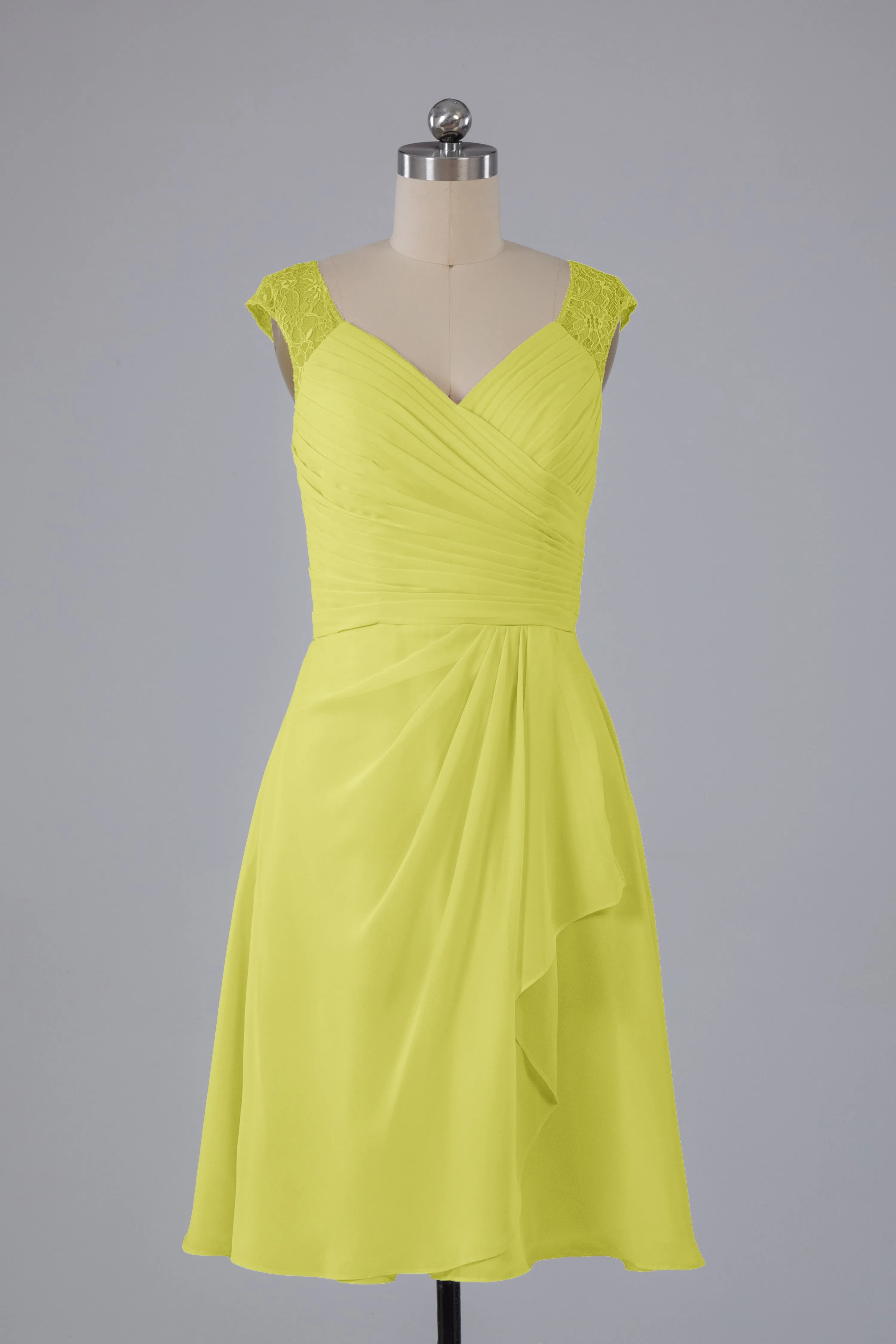 Simple Knee Length V-Neck Chiffon Bridesmaid Dresses