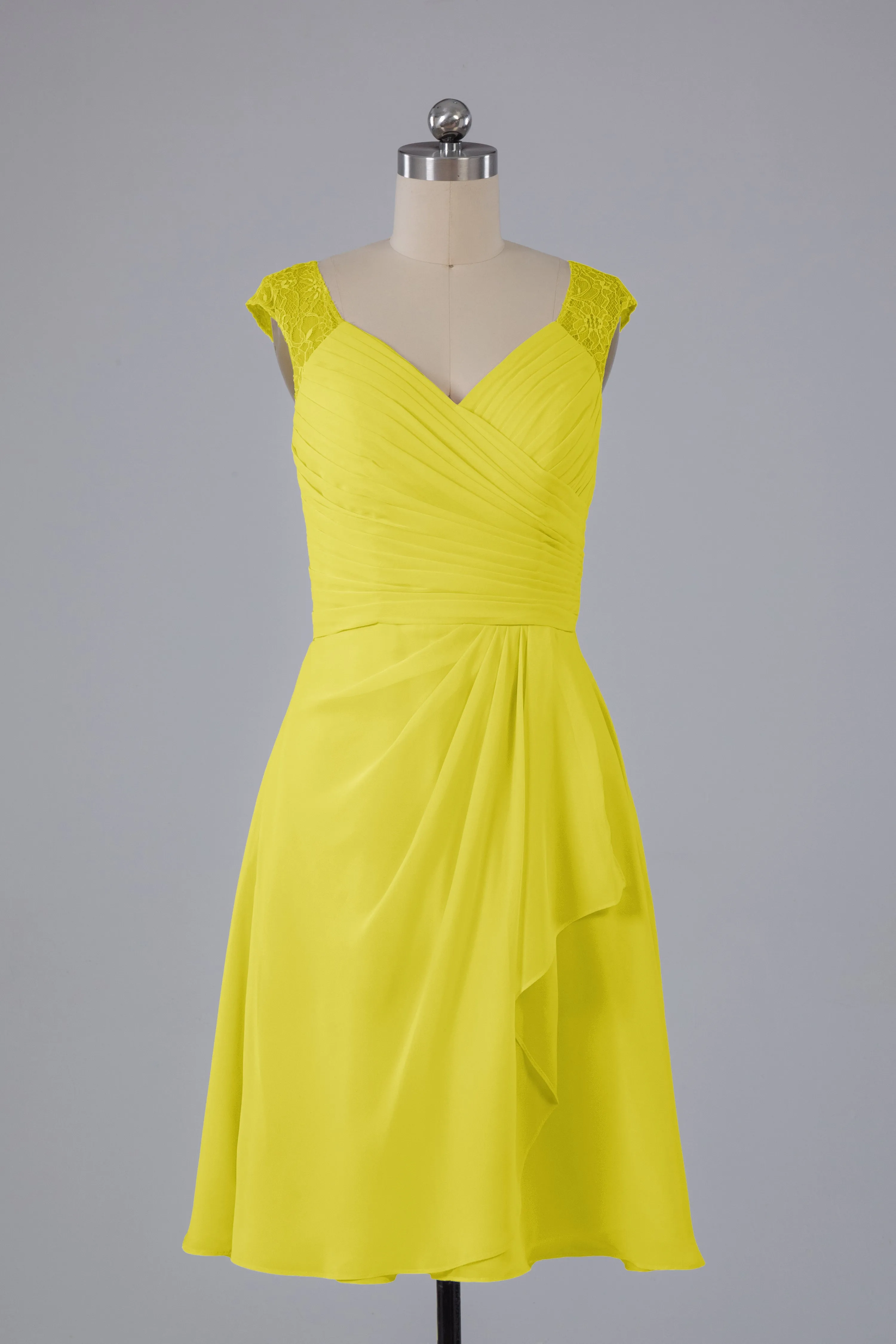 Simple Knee Length V-Neck Chiffon Bridesmaid Dresses