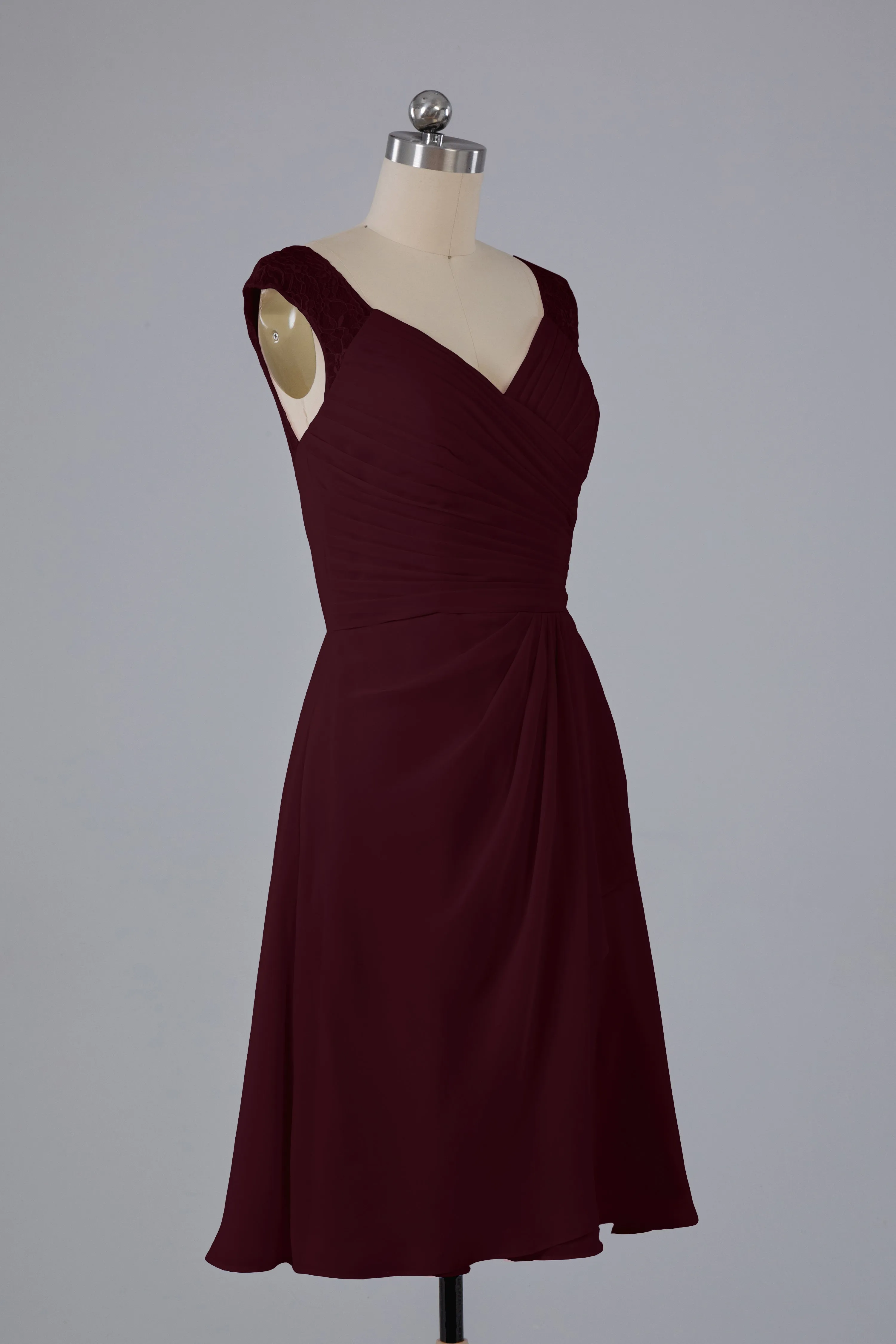 Simple Knee Length V-Neck Chiffon Bridesmaid Dresses