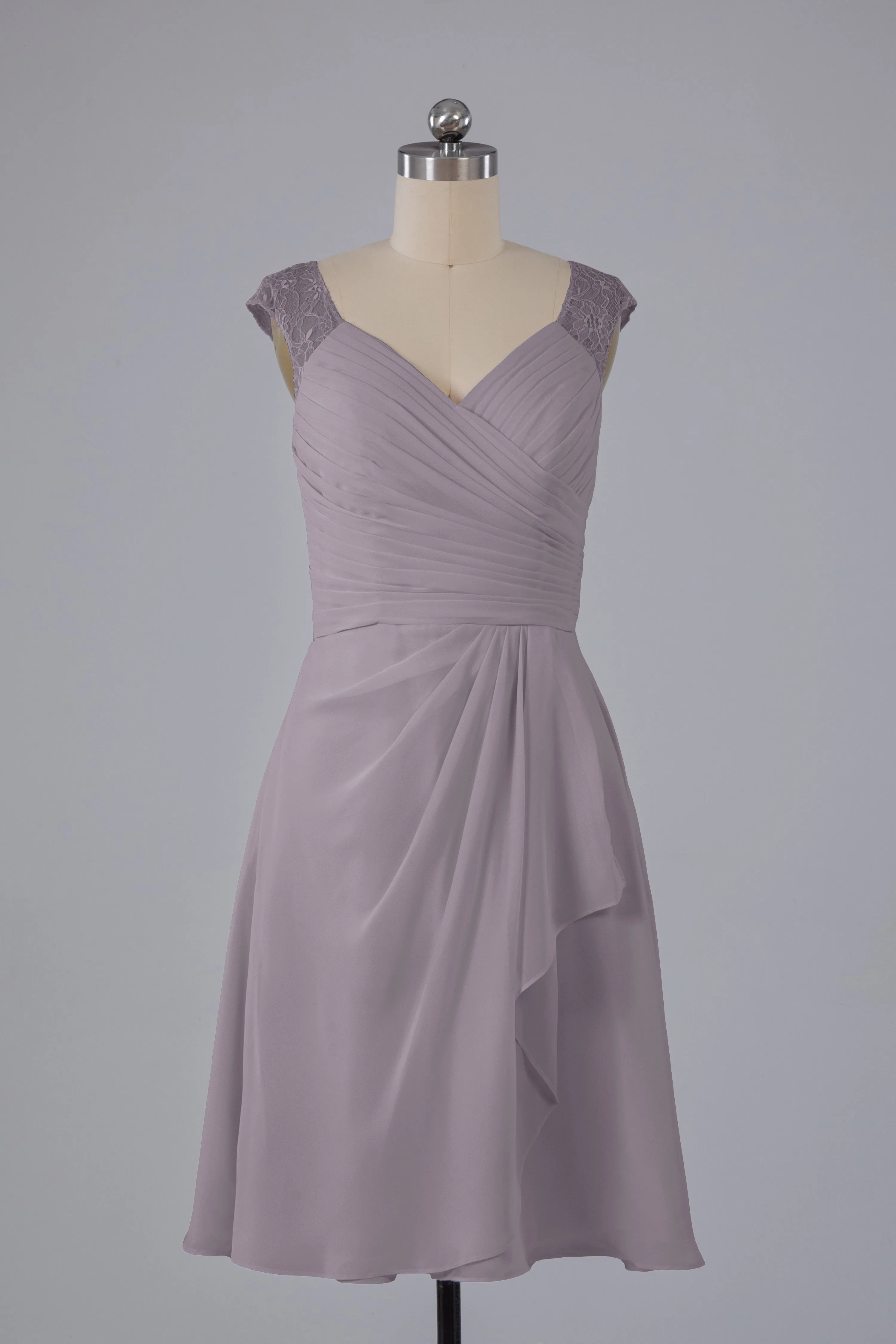 Simple Knee Length V-Neck Chiffon Bridesmaid Dresses