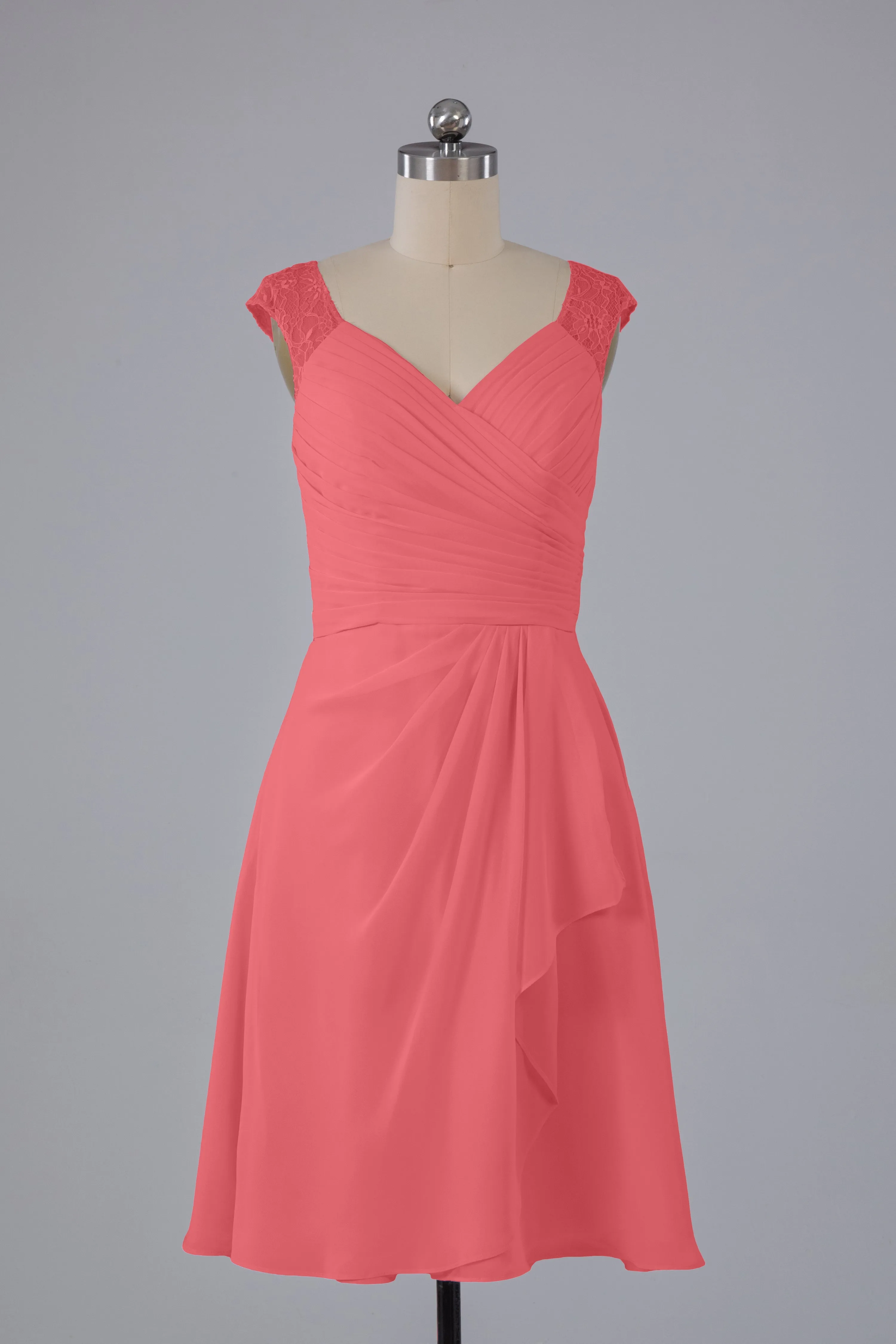 Simple Knee Length V-Neck Chiffon Bridesmaid Dresses