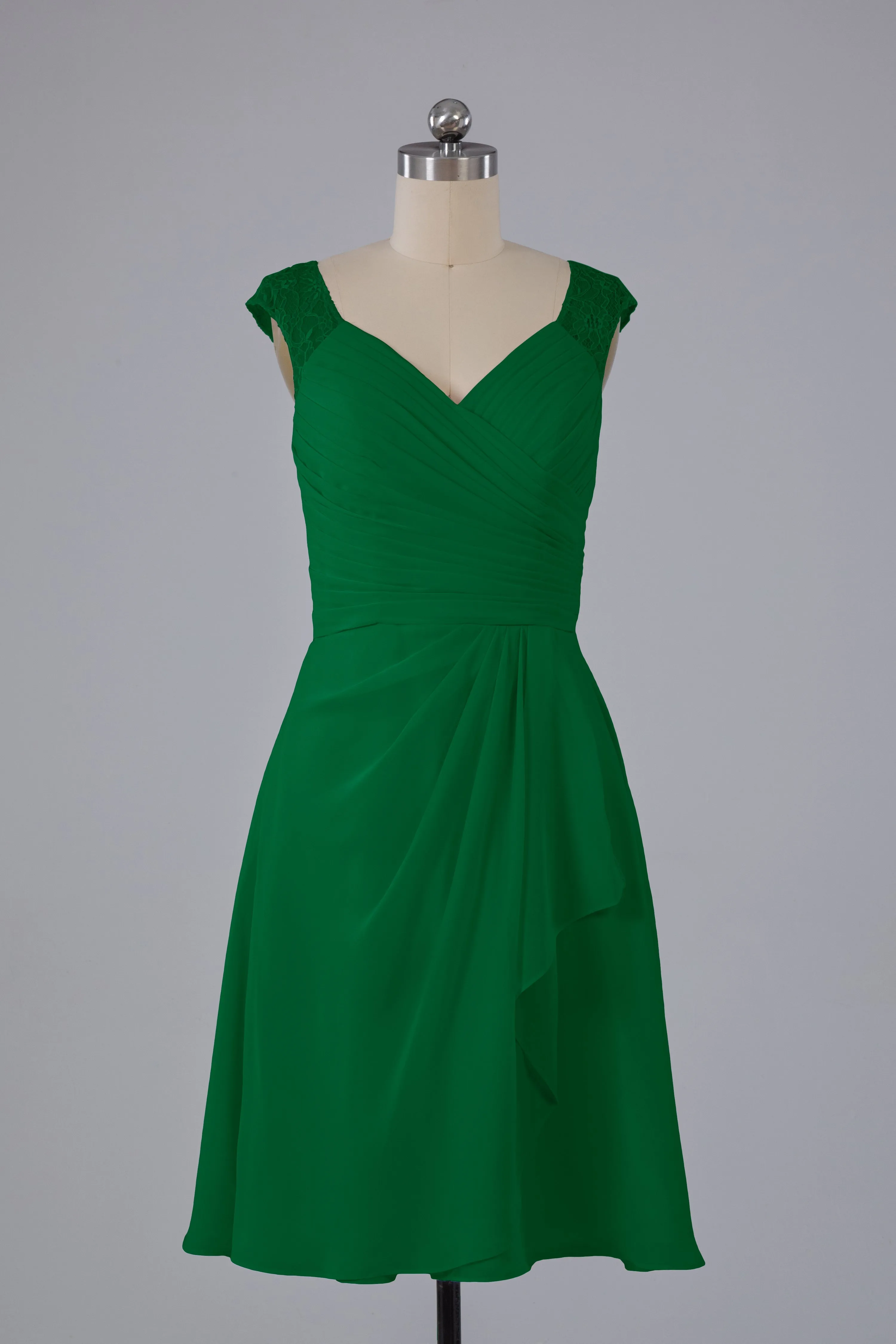 Simple Knee Length V-Neck Chiffon Bridesmaid Dresses
