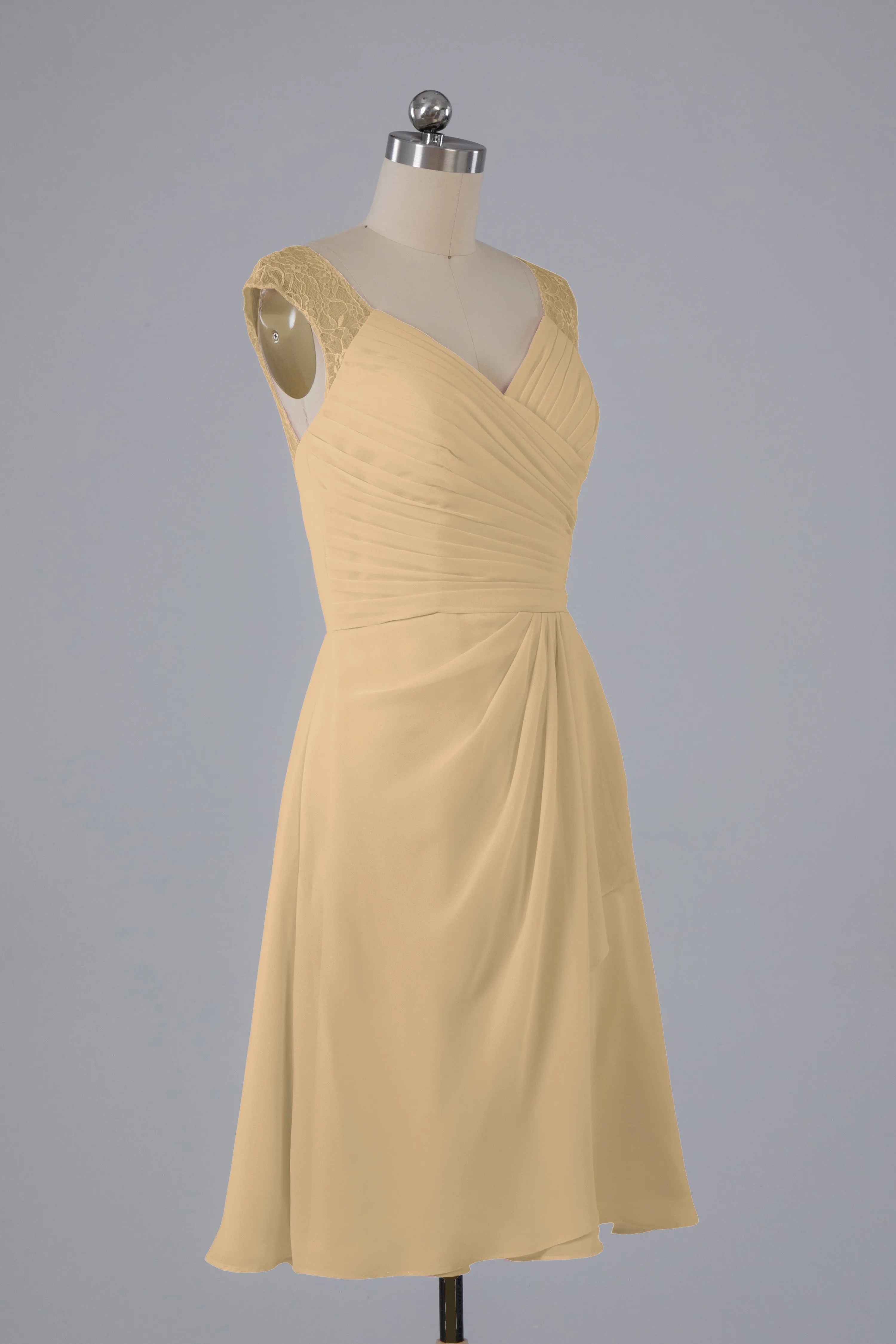 Simple Knee Length V-Neck Chiffon Bridesmaid Dresses