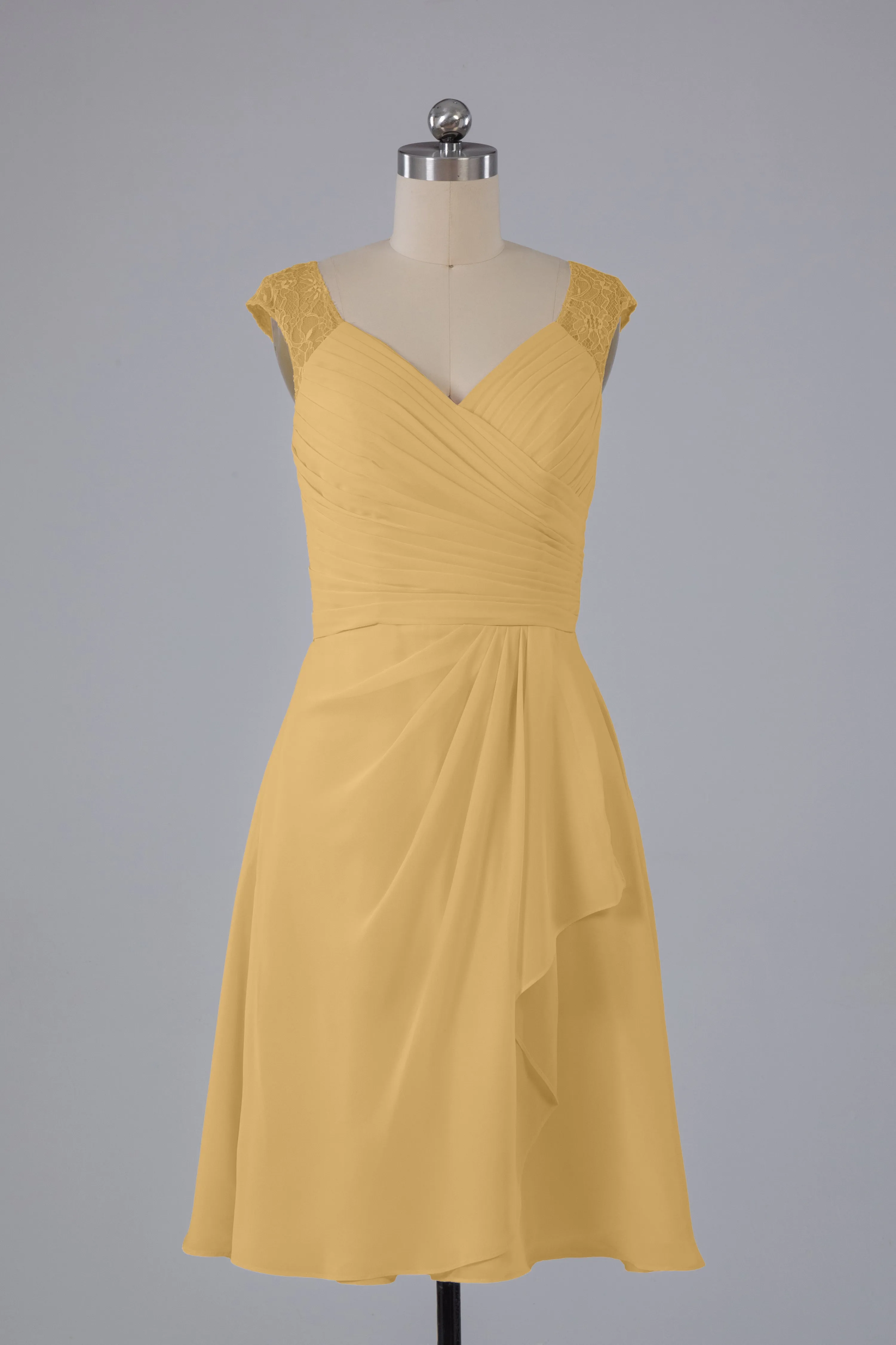 Simple Knee Length V-Neck Chiffon Bridesmaid Dresses