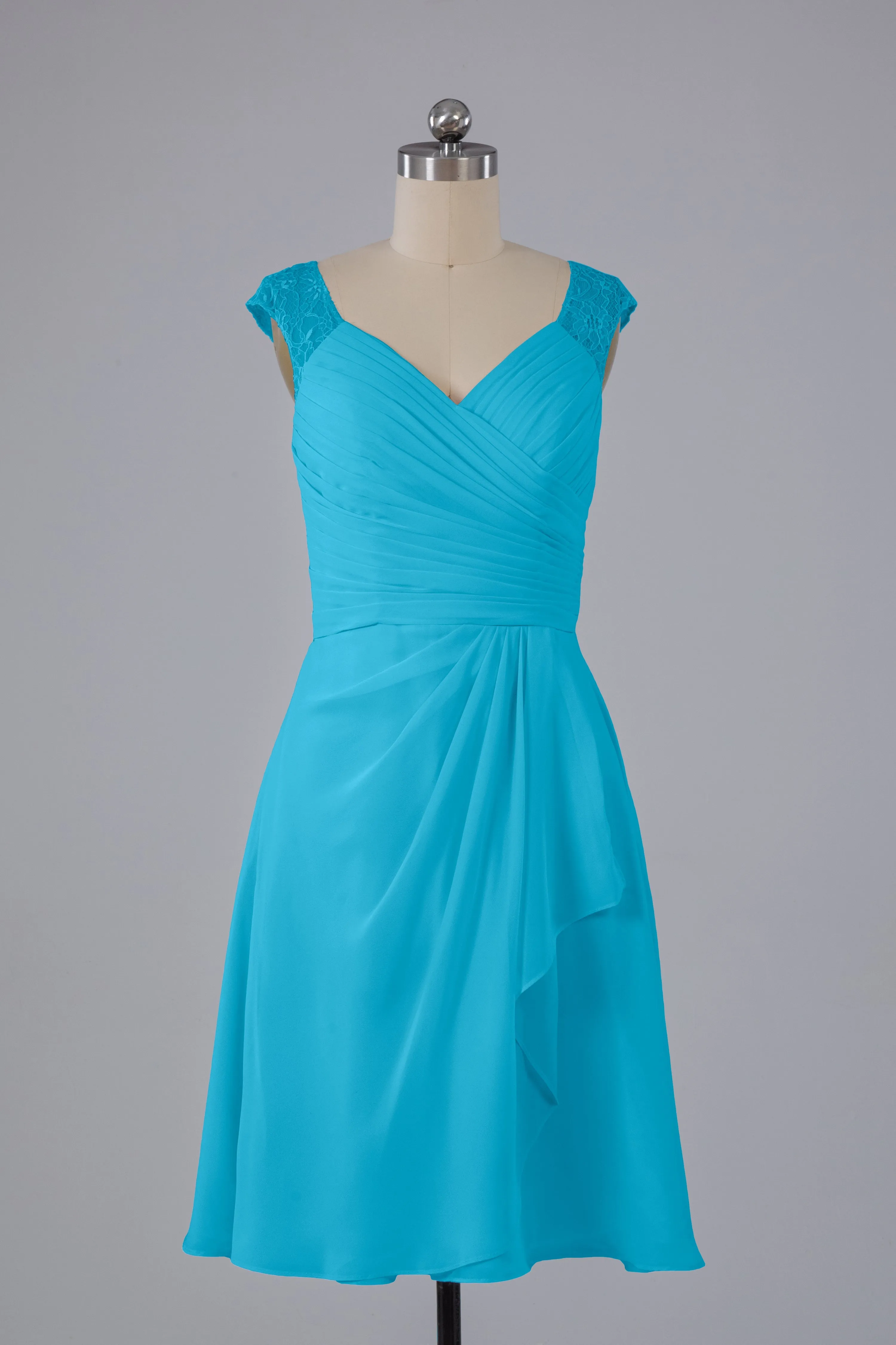 Simple Knee Length V-Neck Chiffon Bridesmaid Dresses