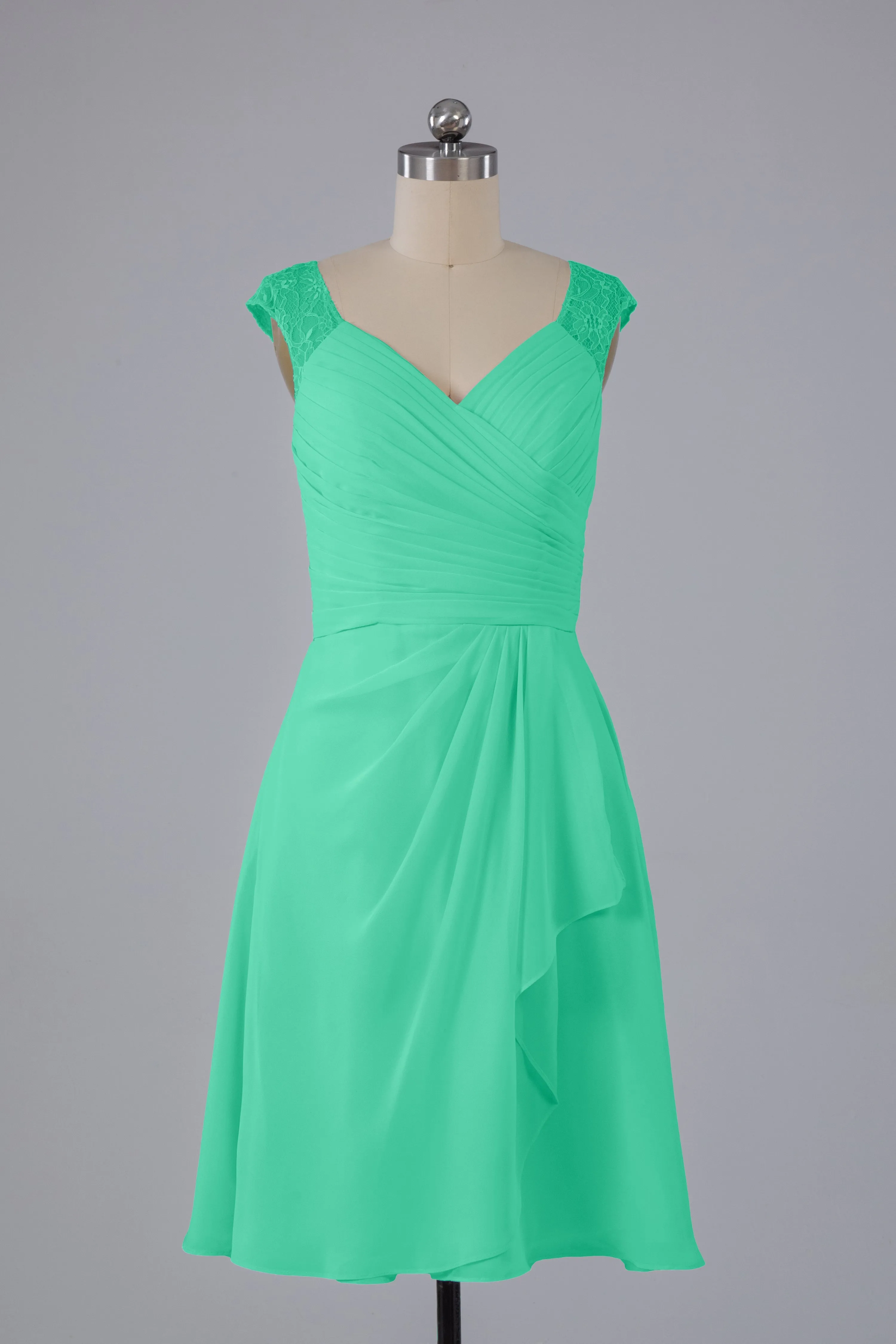 Simple Knee Length V-Neck Chiffon Bridesmaid Dresses