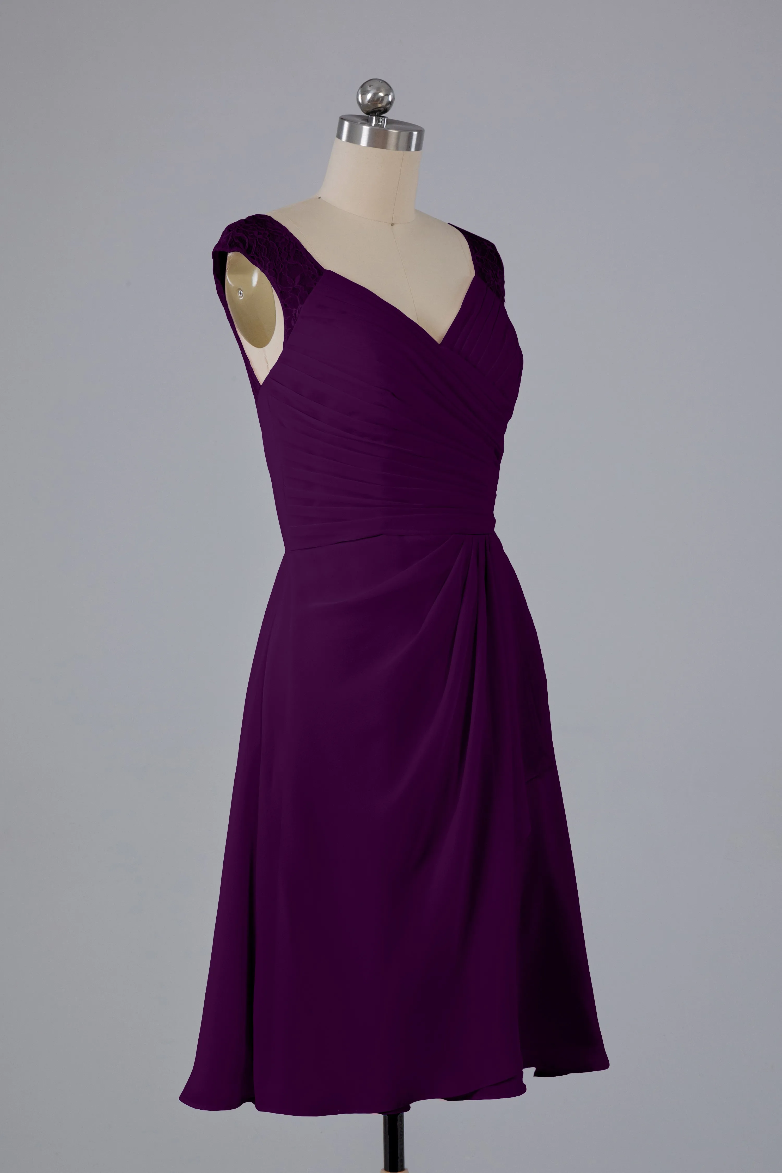 Simple Knee Length V-Neck Chiffon Bridesmaid Dresses