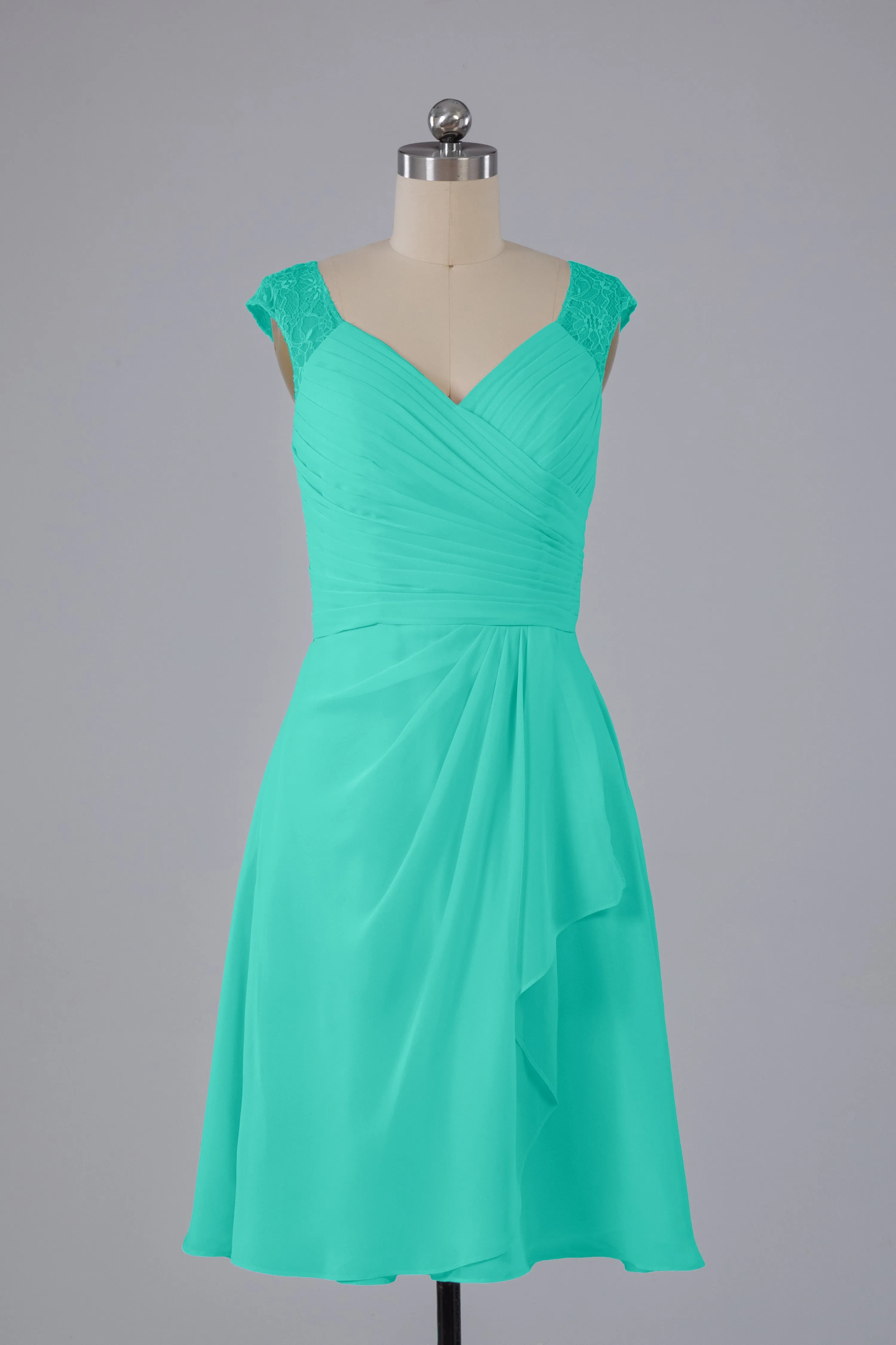 Simple Knee Length V-Neck Chiffon Bridesmaid Dresses