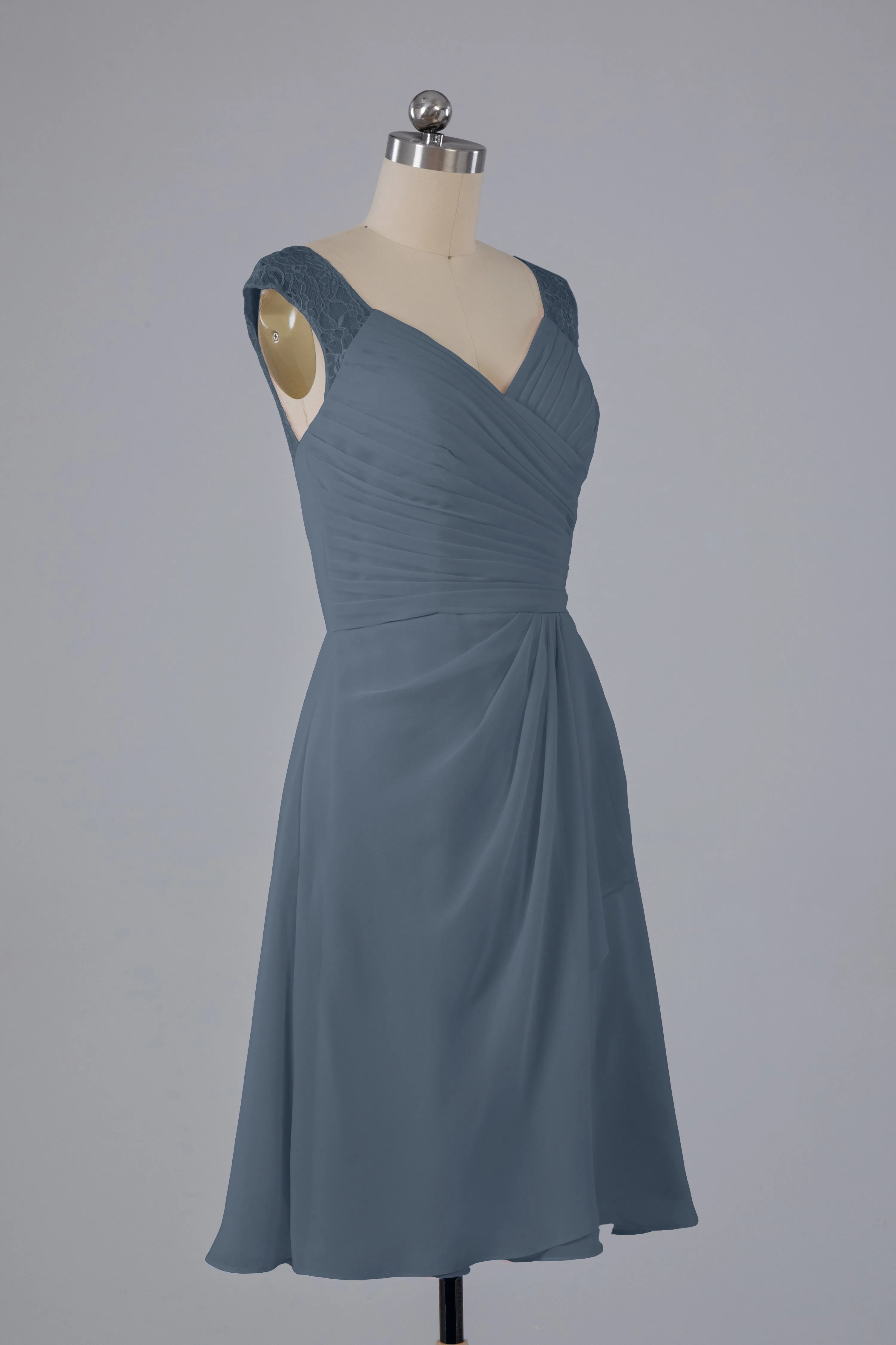 Simple Knee Length V-Neck Chiffon Bridesmaid Dresses