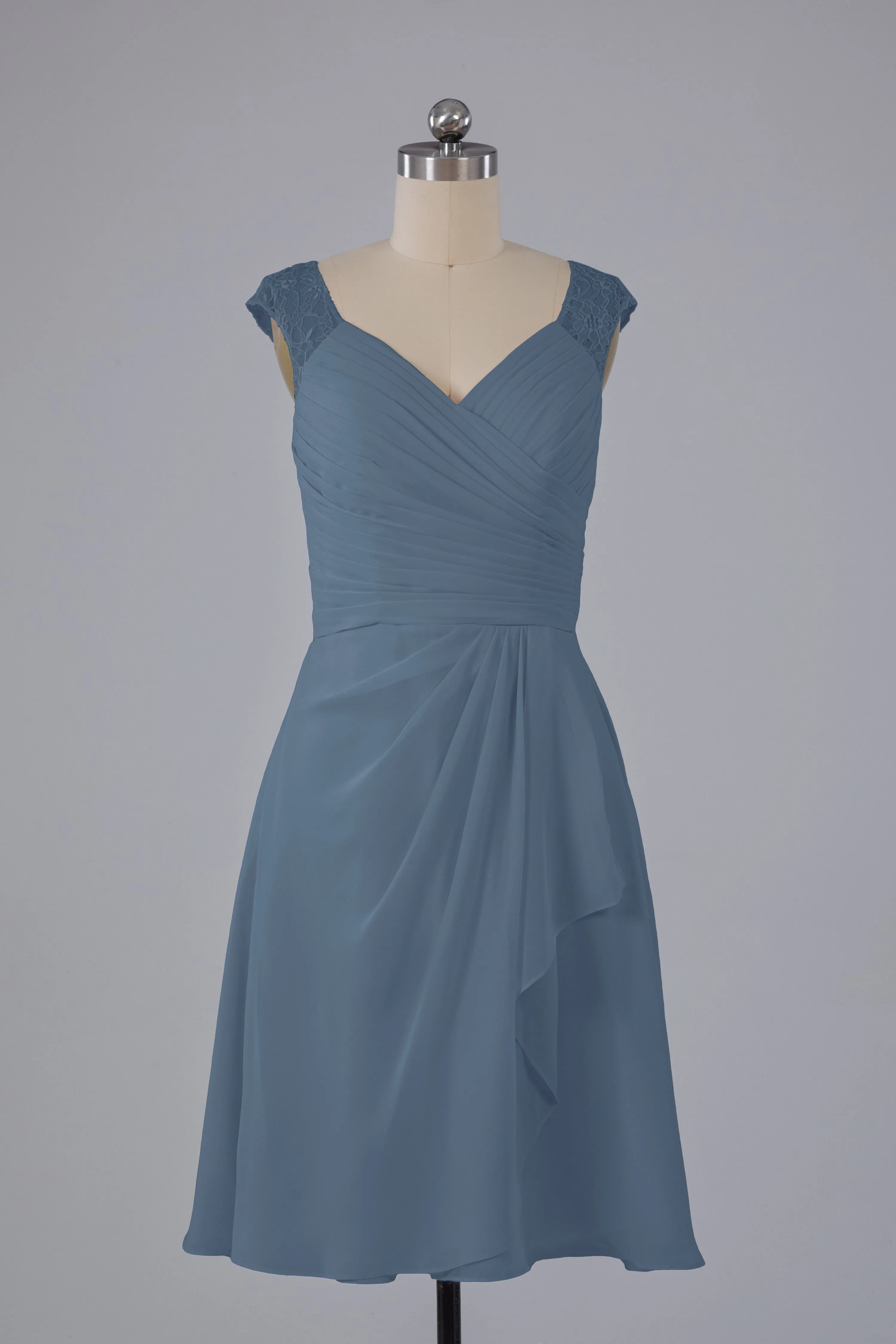 Simple Knee Length V-Neck Chiffon Bridesmaid Dresses