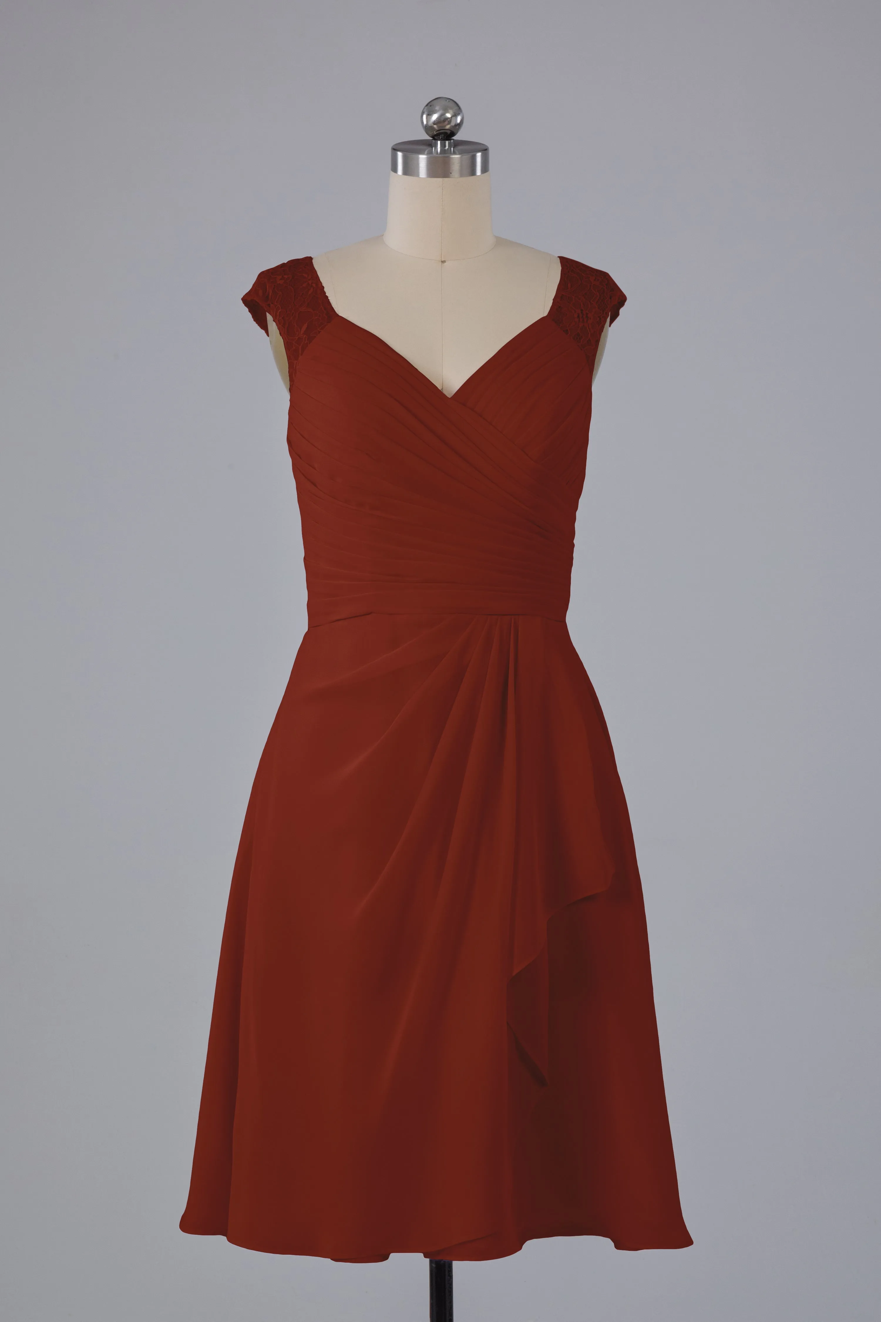 Simple Knee Length V-Neck Chiffon Bridesmaid Dresses