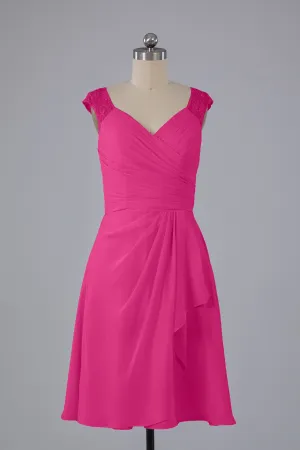 Simple Knee Length V-Neck Chiffon Bridesmaid Dresses