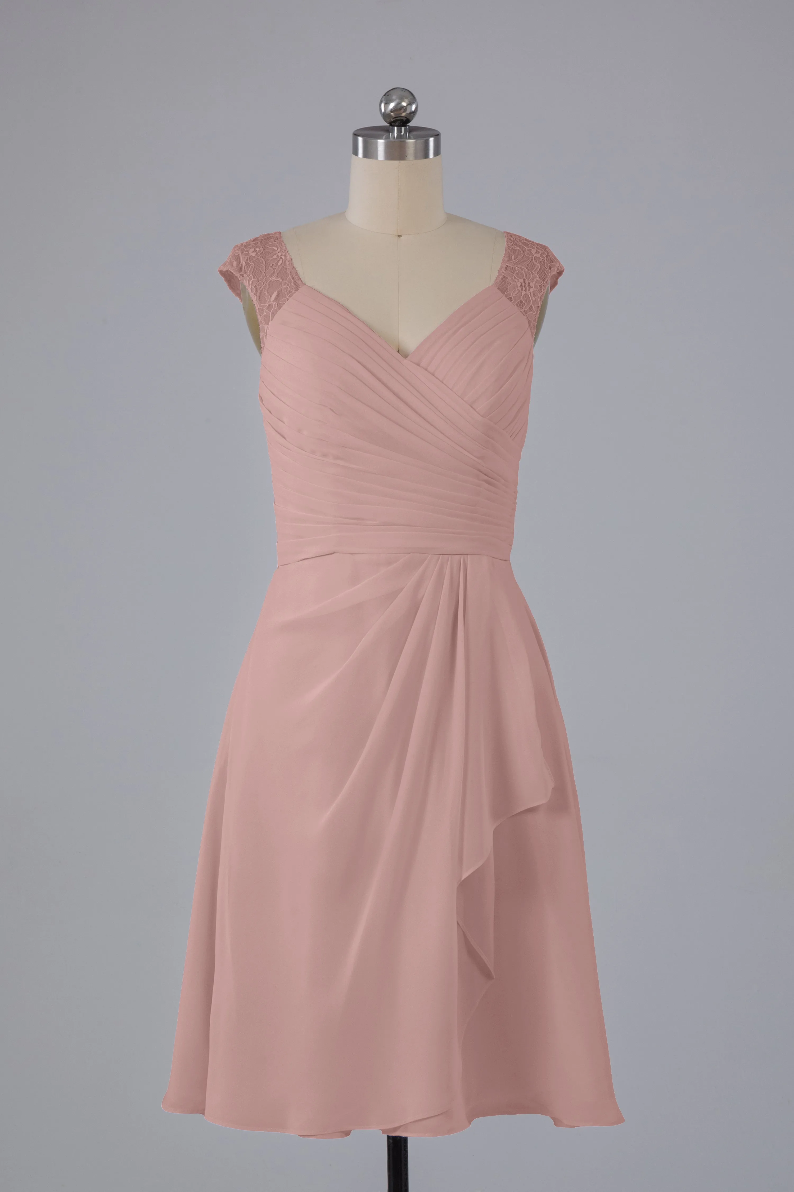 Simple Knee Length V-Neck Chiffon Bridesmaid Dresses
