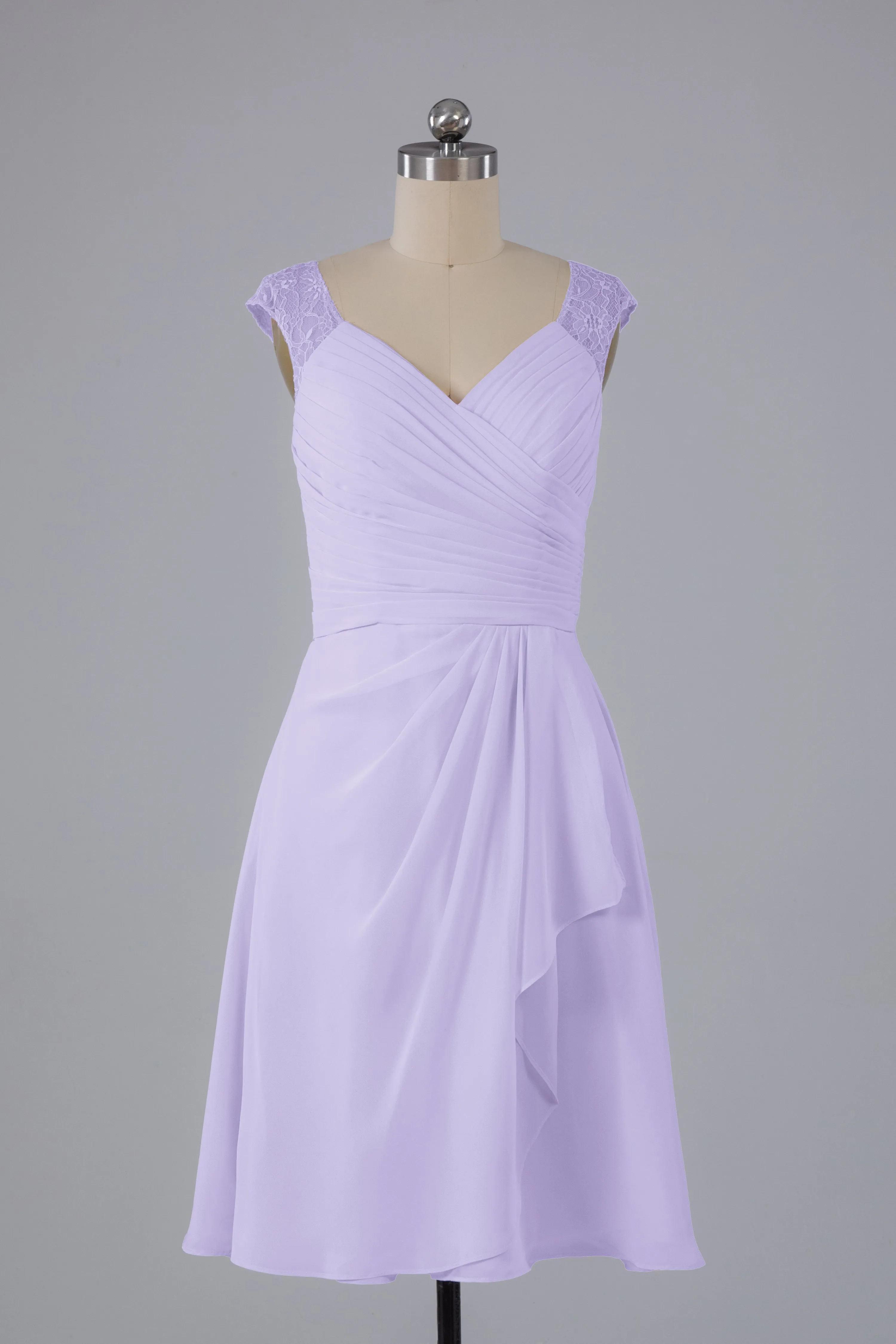Simple Knee Length V-Neck Chiffon Bridesmaid Dresses