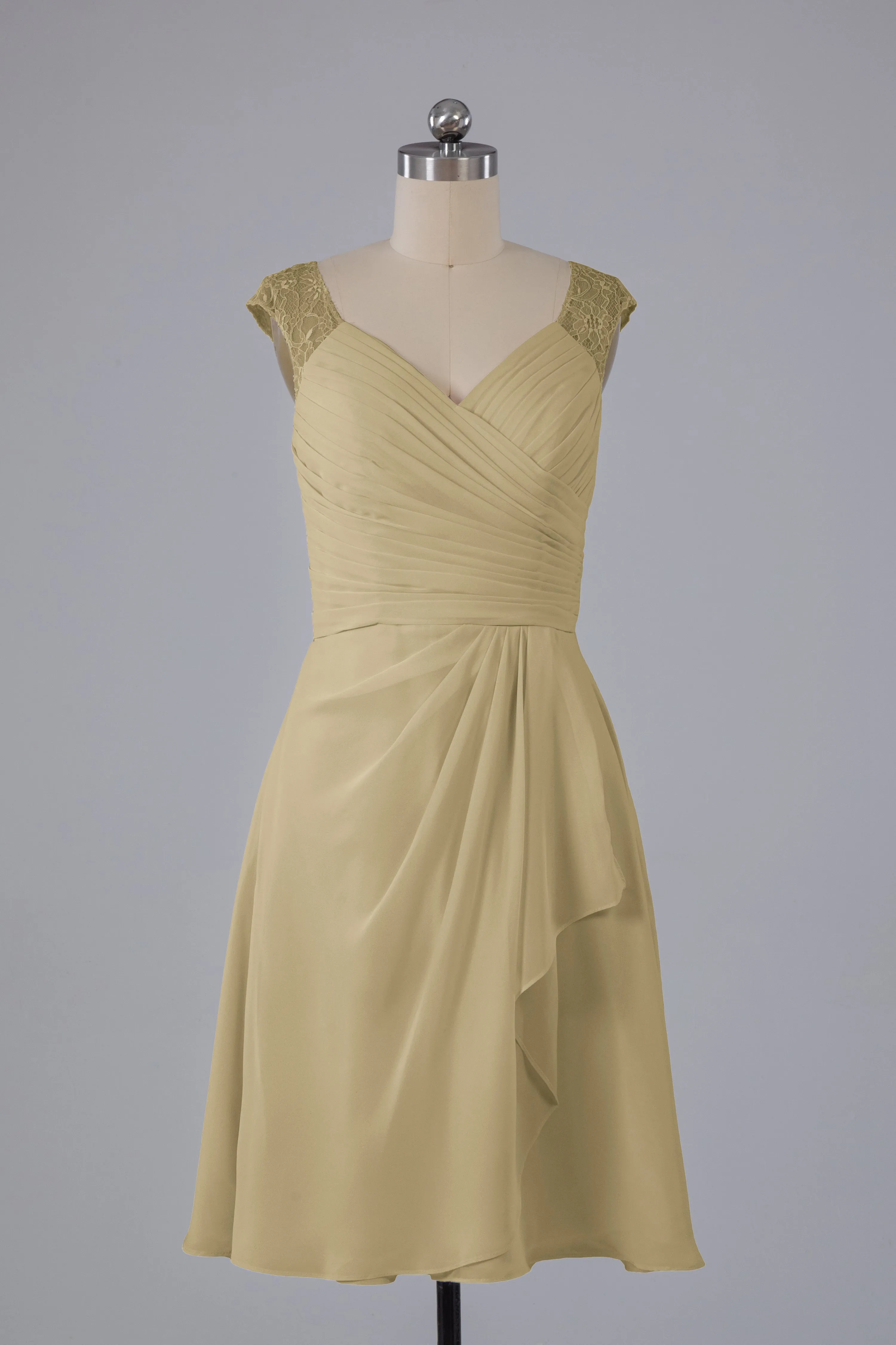 Simple Knee Length V-Neck Chiffon Bridesmaid Dresses