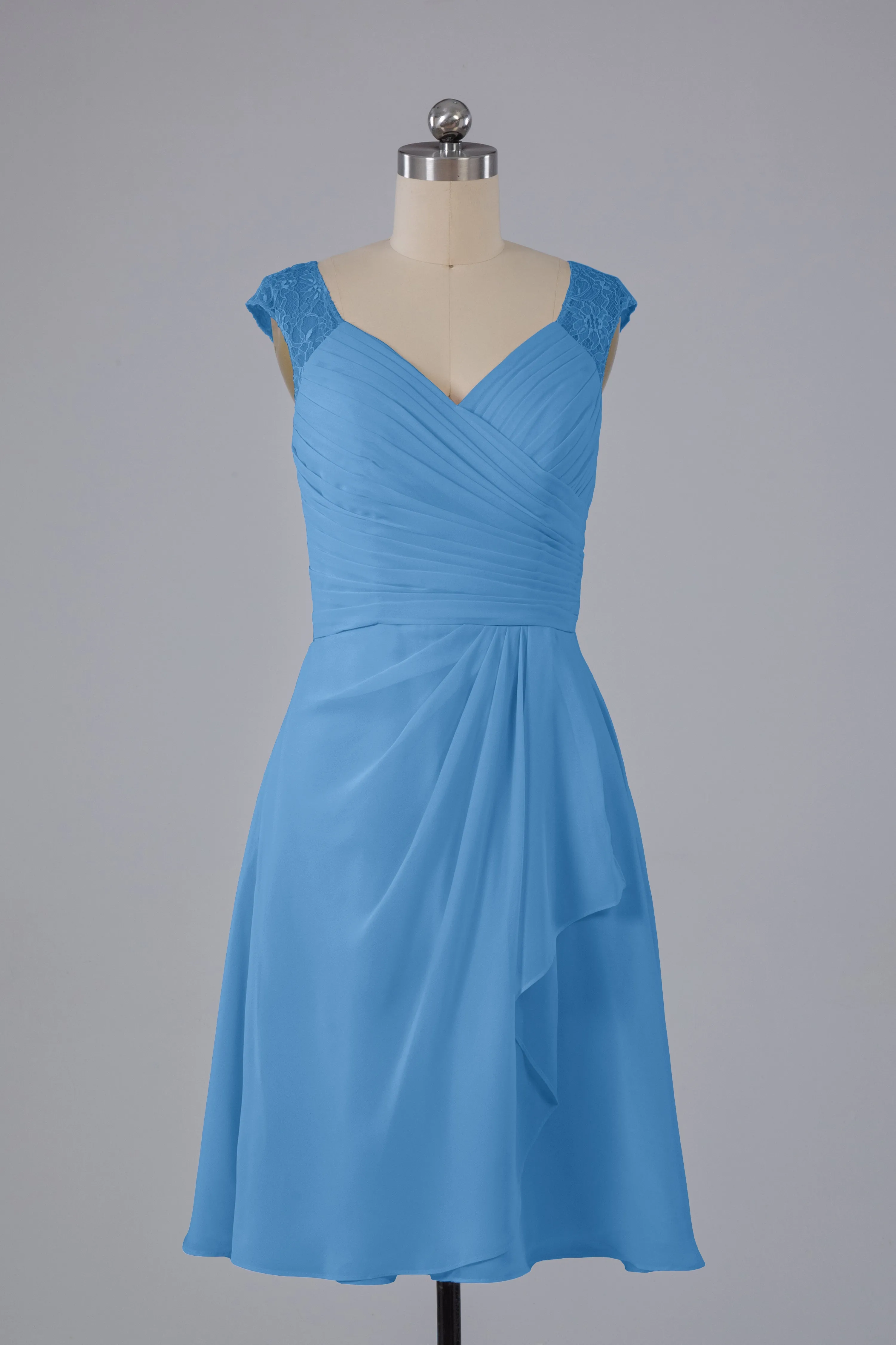 Simple Knee Length V-Neck Chiffon Bridesmaid Dresses