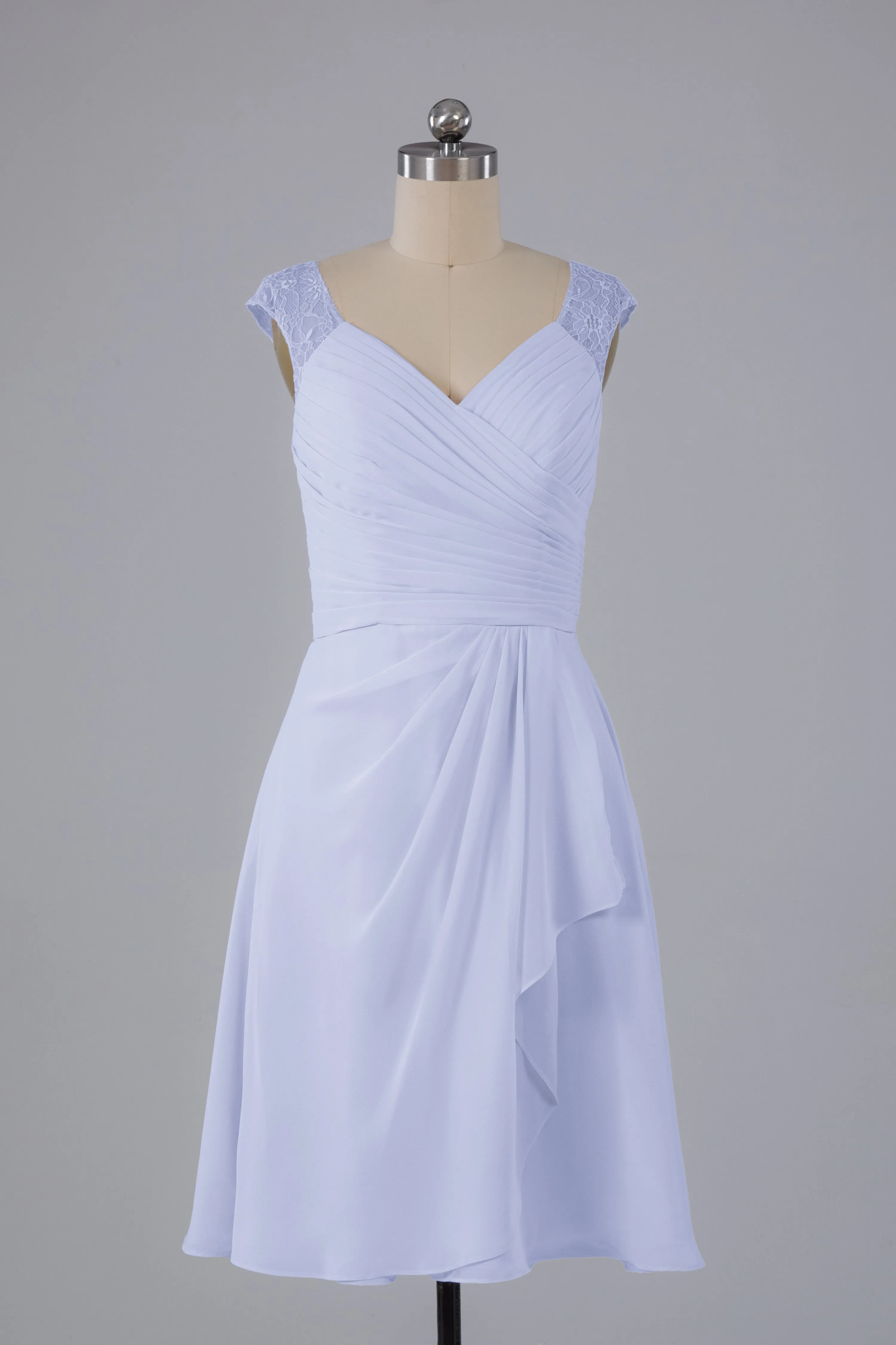 Simple Knee Length V-Neck Chiffon Bridesmaid Dresses