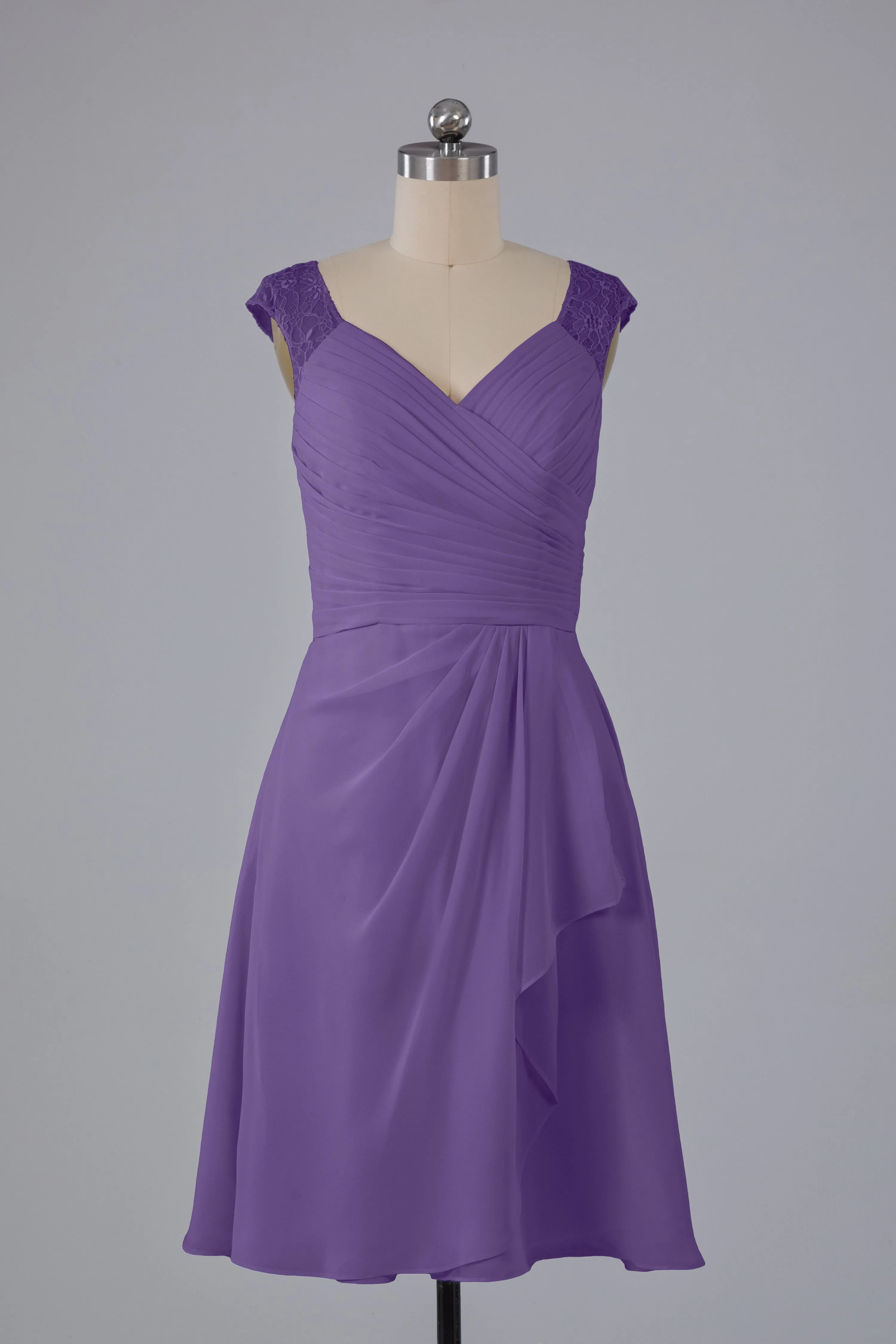 Simple Knee Length V-Neck Chiffon Bridesmaid Dresses