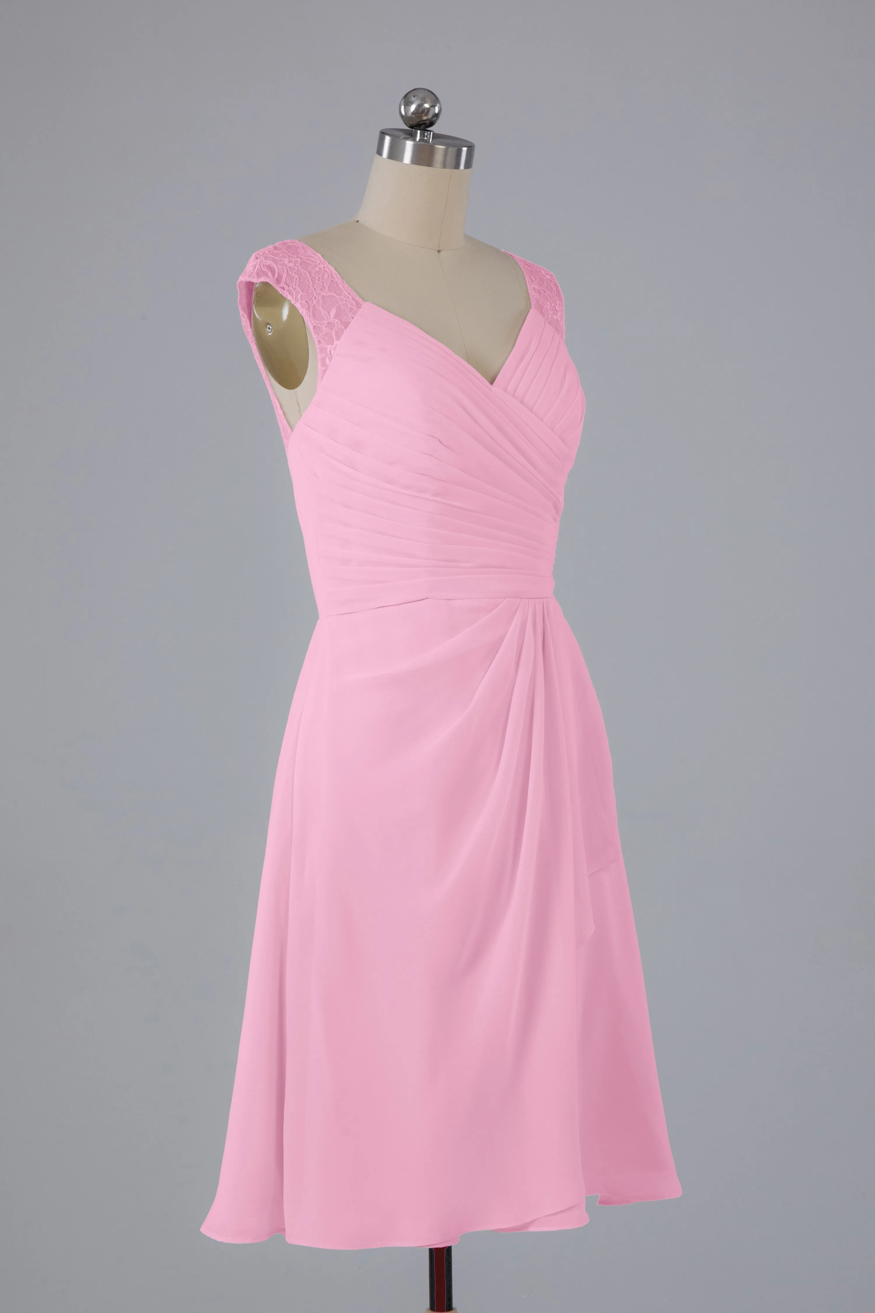 Simple Knee Length V-Neck Chiffon Bridesmaid Dresses