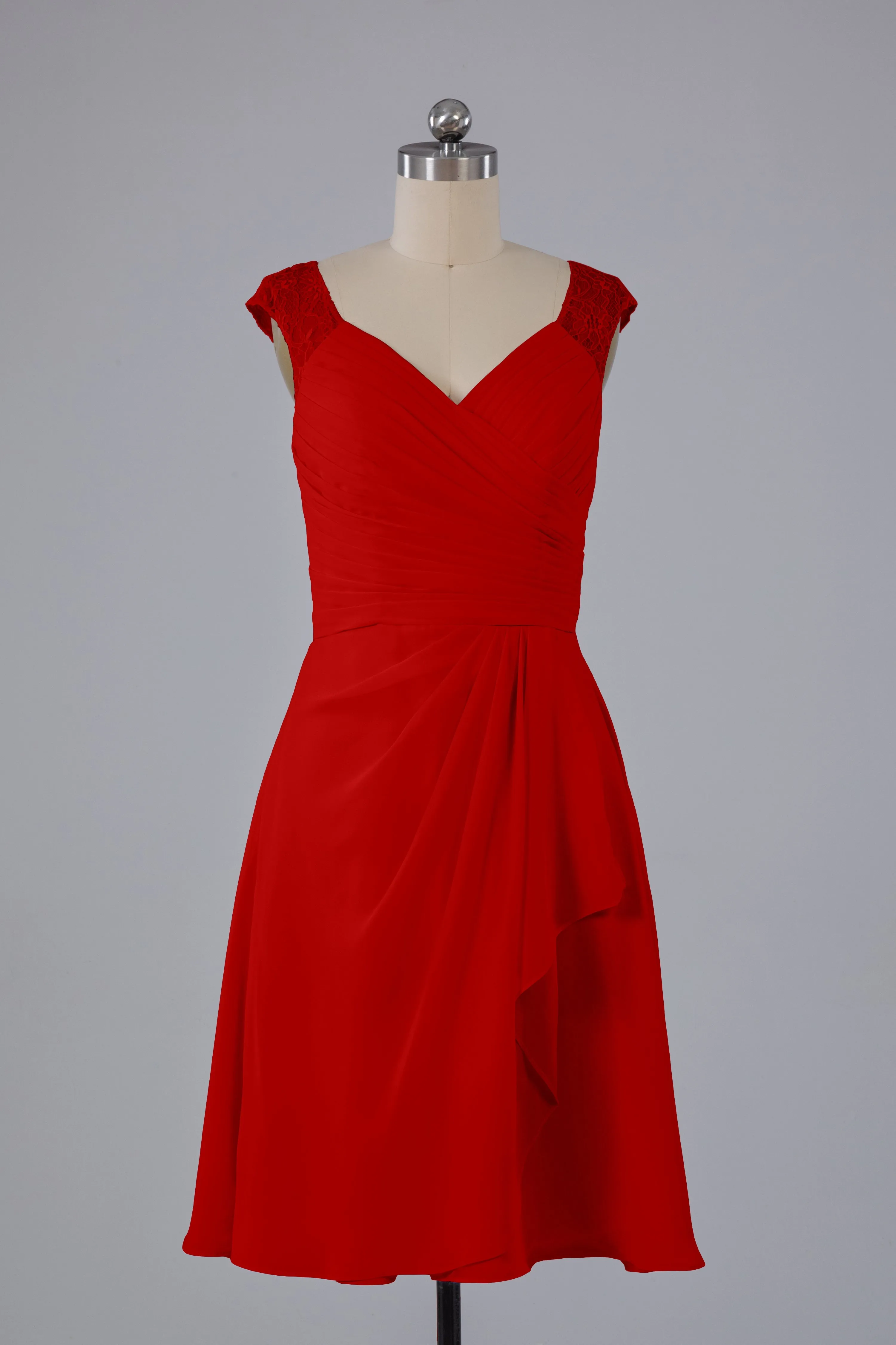 Simple Knee Length V-Neck Chiffon Bridesmaid Dresses