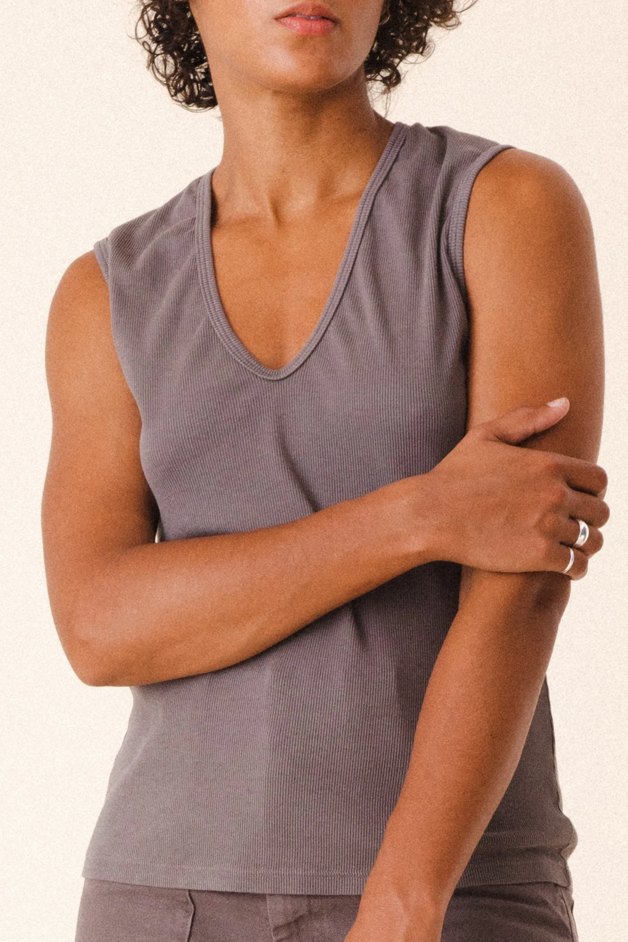 Sleeveless Soft V in Dior Gray