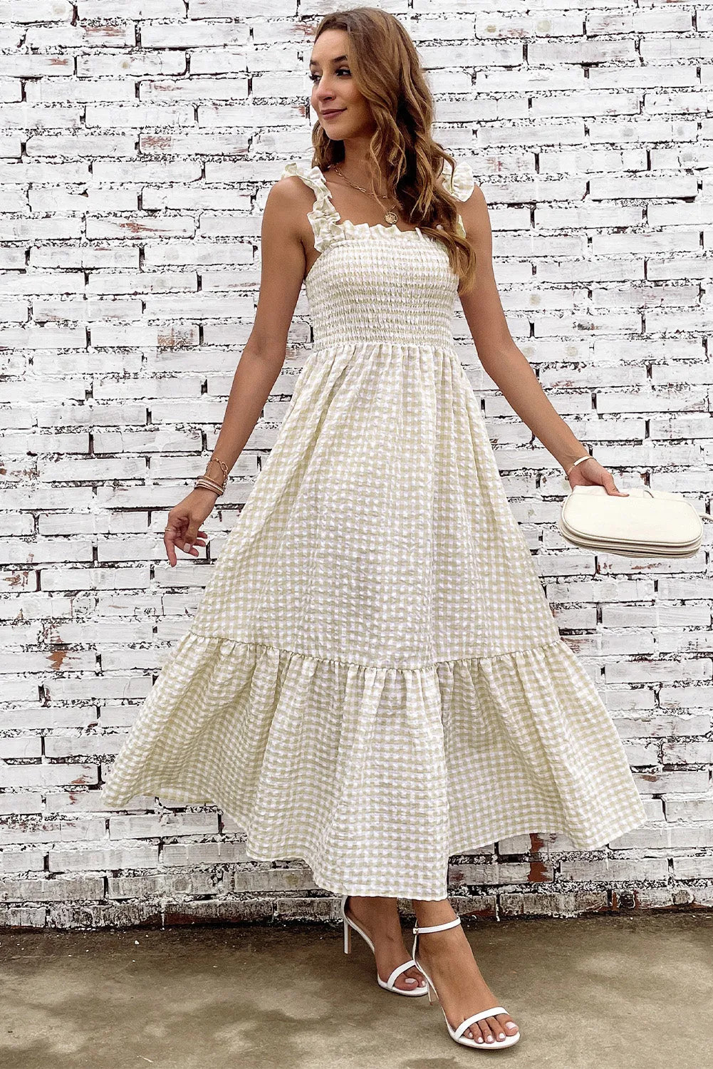 Smocked Gingham Midi Dress