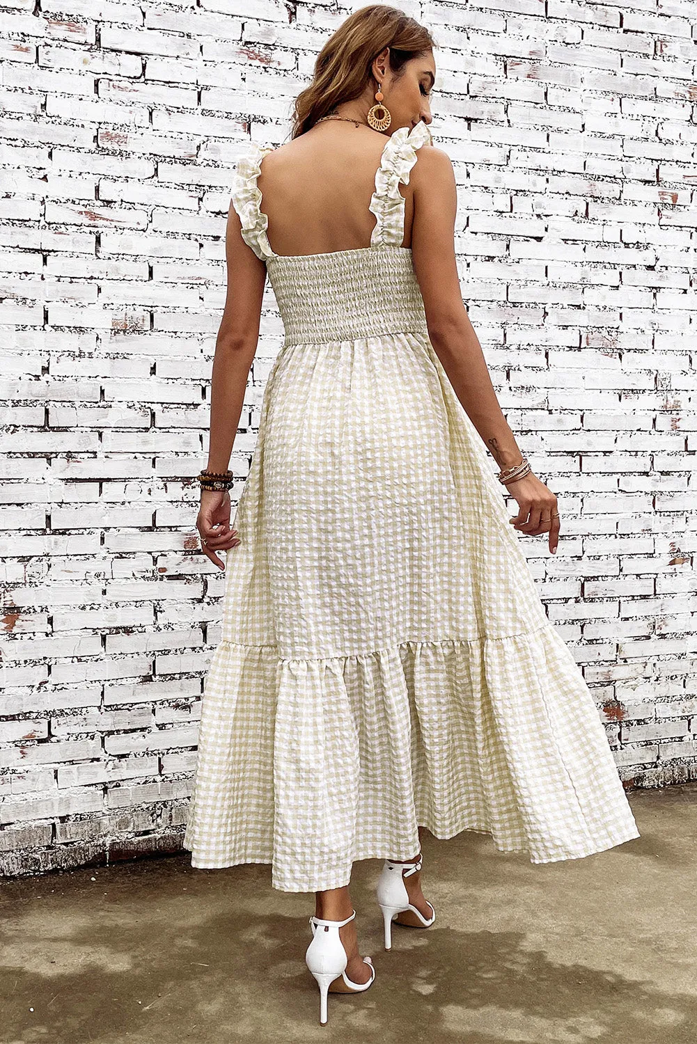 Smocked Gingham Midi Dress