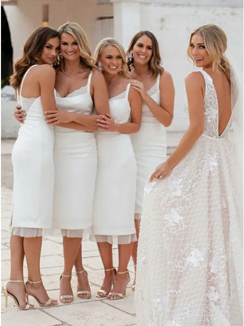 Spaghetti Straps Knee-Length Lace Cheap Bridesmaid Dress, BD1006