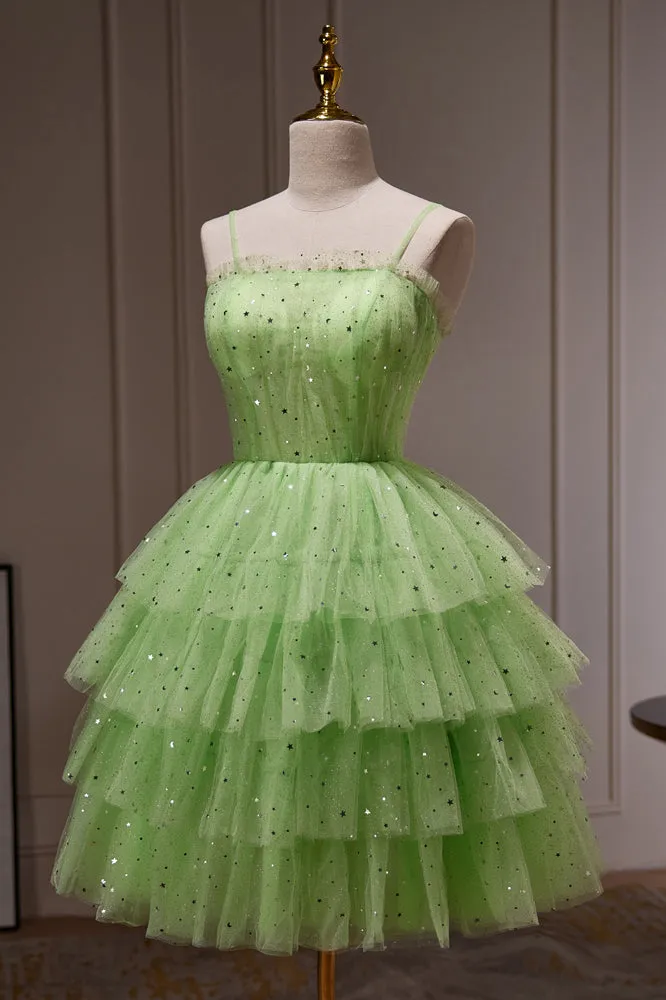 Sparkle Spaghetti Straps Sequins Tulle Short Homecoming Dresses