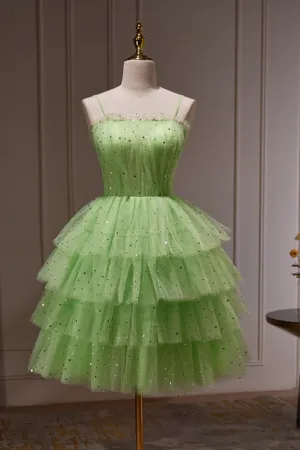 Sparkle Spaghetti Straps Sequins Tulle Short Homecoming Dresses