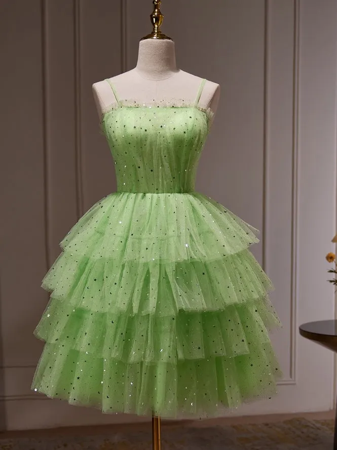 Sparkle Spaghetti Straps Sequins Tulle Short Homecoming Dresses