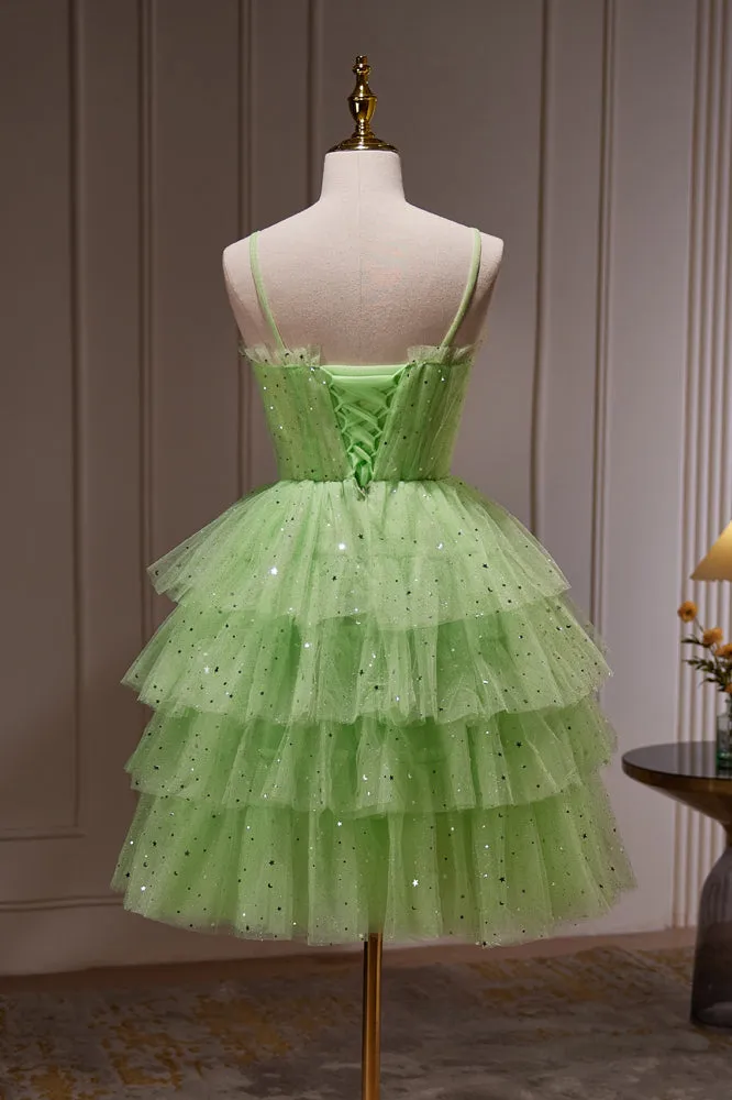 Sparkle Spaghetti Straps Sequins Tulle Short Homecoming Dresses