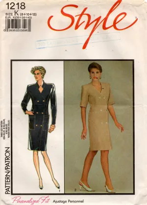 Style 1218 Womens Double Breasted Dress 1980s Vintage Sewing Pattern Size 8 - 12 UNCUT Factory Folded