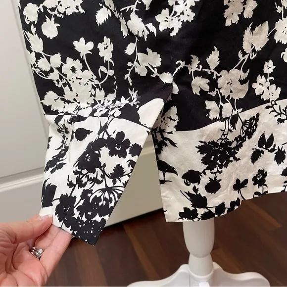 Talbots Black and White Floral Sheath Dress Fitted Cap Sleeves 12