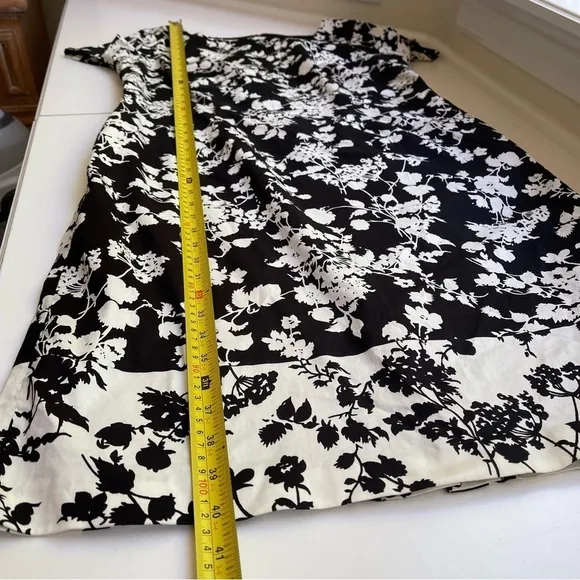 Talbots Black and White Floral Sheath Dress Fitted Cap Sleeves 12