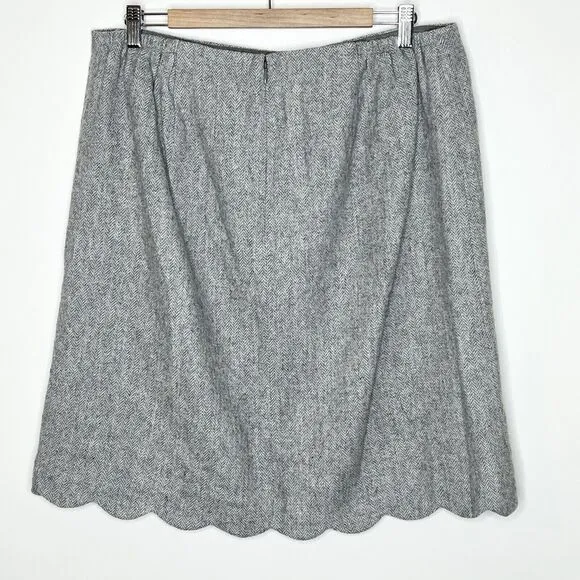 Talbots Herringbone Tweed Wool Blend Skirt Gray Womens 14W Scalloped