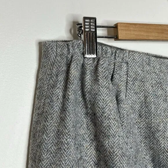 Talbots Herringbone Tweed Wool Blend Skirt Gray Womens 14W Scalloped