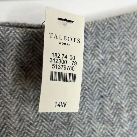 Talbots Herringbone Tweed Wool Blend Skirt Gray Womens 14W Scalloped
