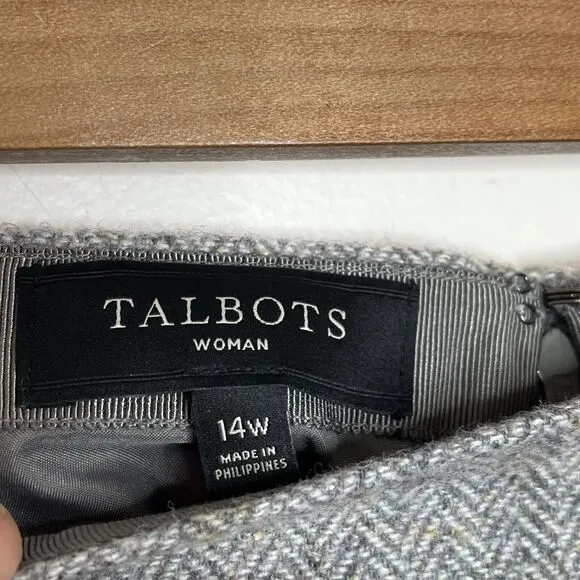 Talbots Herringbone Tweed Wool Blend Skirt Gray Womens 14W Scalloped