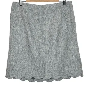 Talbots Herringbone Tweed Wool Blend Skirt Gray Womens 14W Scalloped