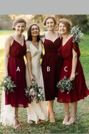 Tea-length Chiffon Bridesmaid Dresses Short Vestido de la dama de honor