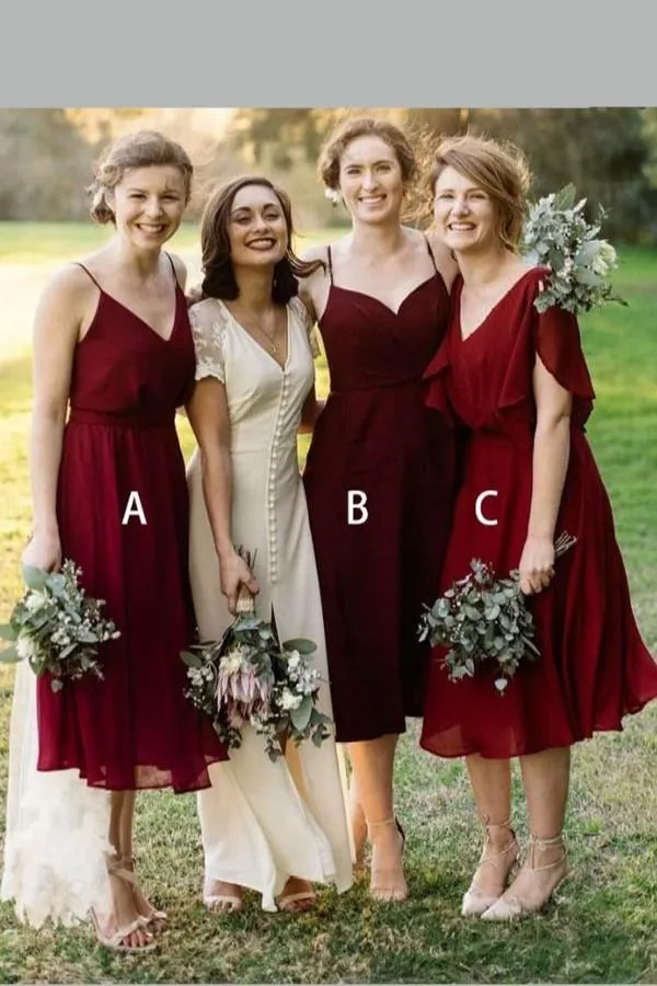 Tea-length Chiffon Bridesmaid Dresses Short Vestido de la dama de honor