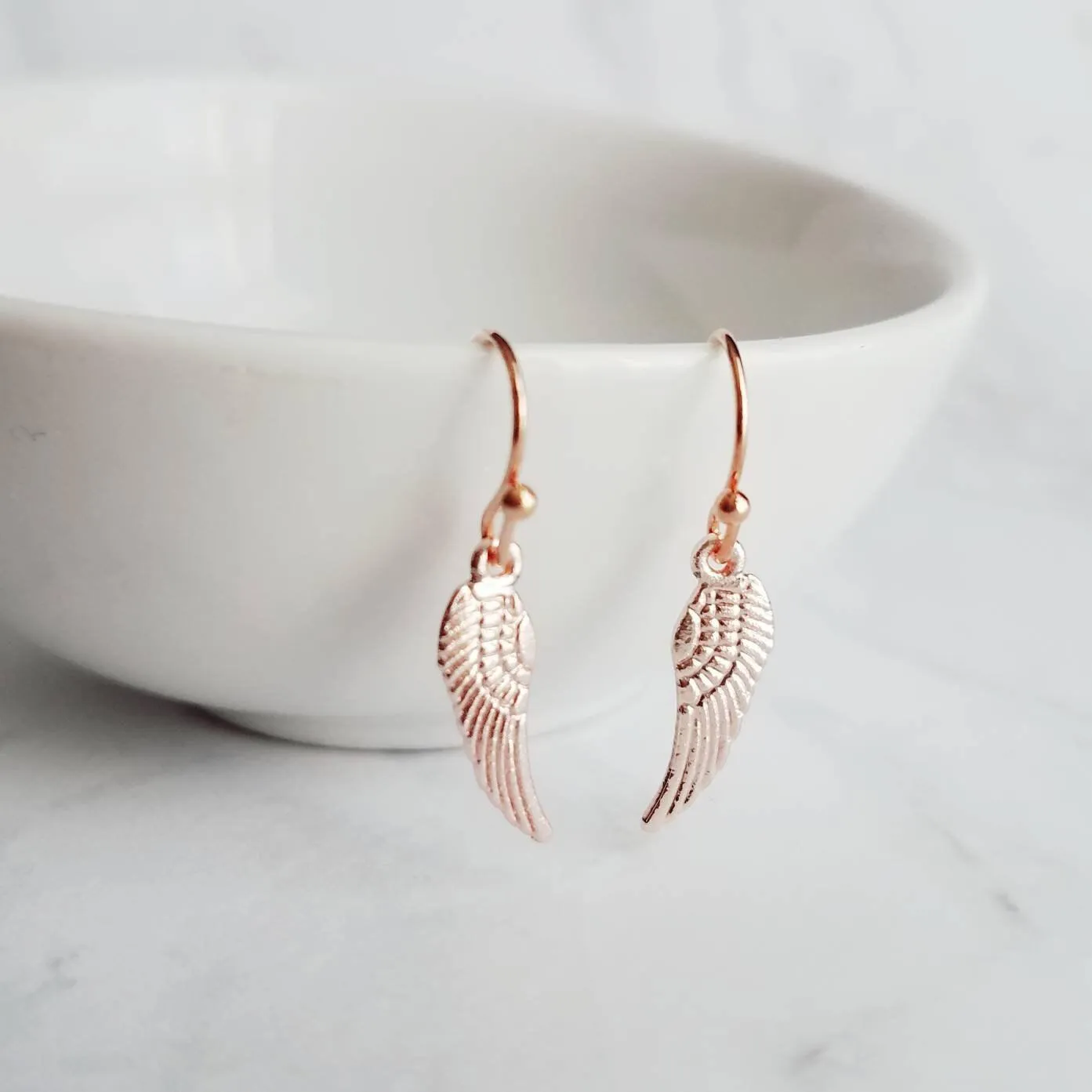 Tiny Angel Wing Earrings, rose gold wing earrings, angel earrings, memory earrings, loss earrings fairy earrings, miscarriage grief mourning