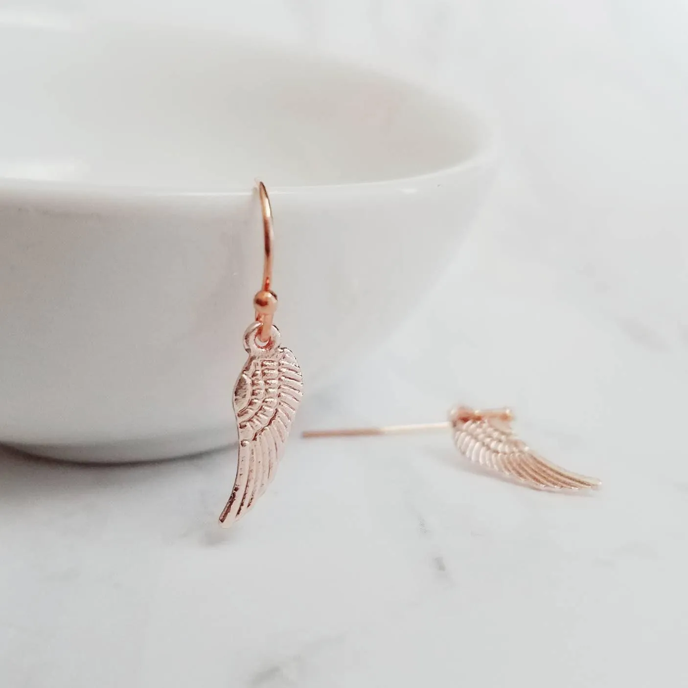 Tiny Angel Wing Earrings, rose gold wing earrings, angel earrings, memory earrings, loss earrings fairy earrings, miscarriage grief mourning