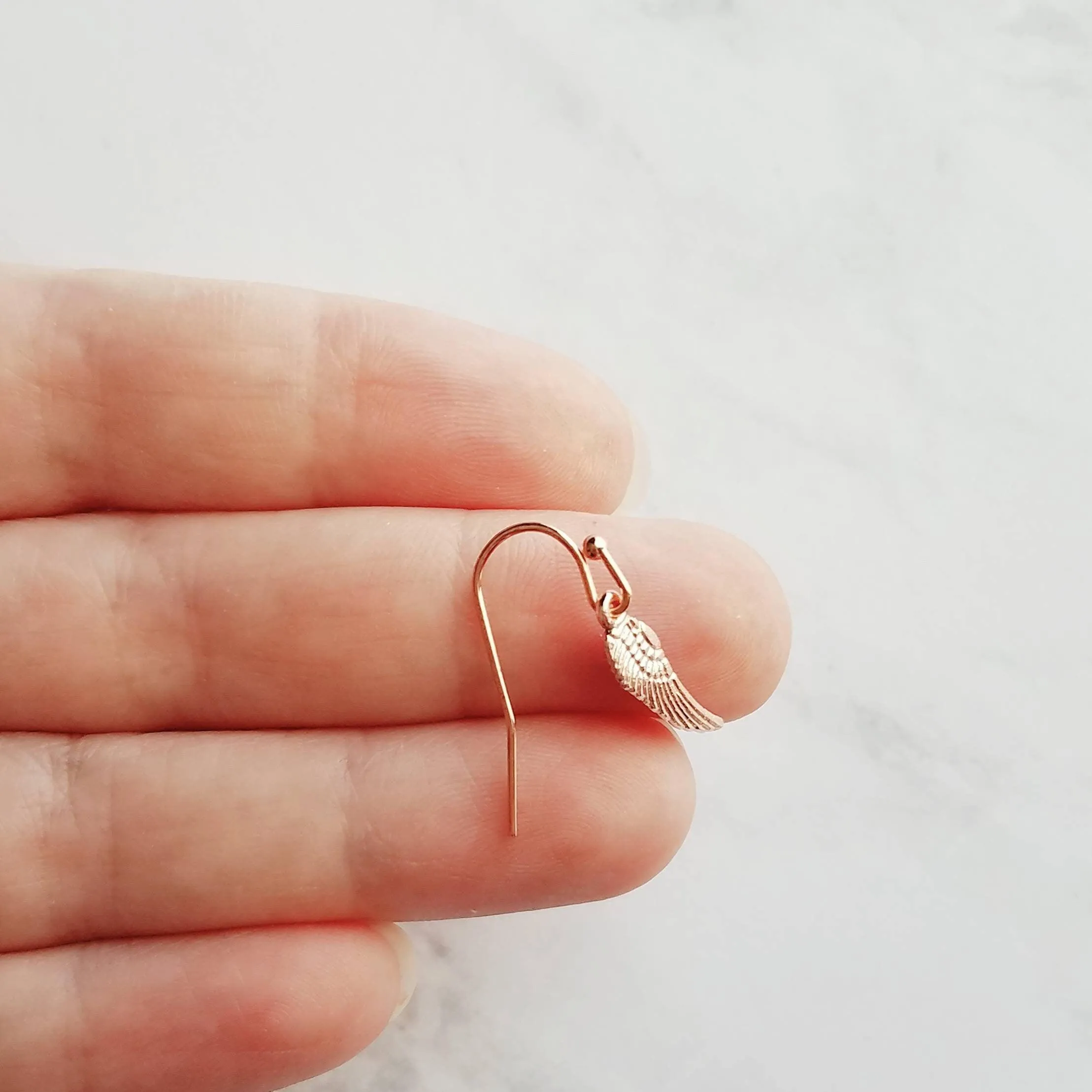 Tiny Angel Wing Earrings, rose gold wing earrings, angel earrings, memory earrings, loss earrings fairy earrings, miscarriage grief mourning