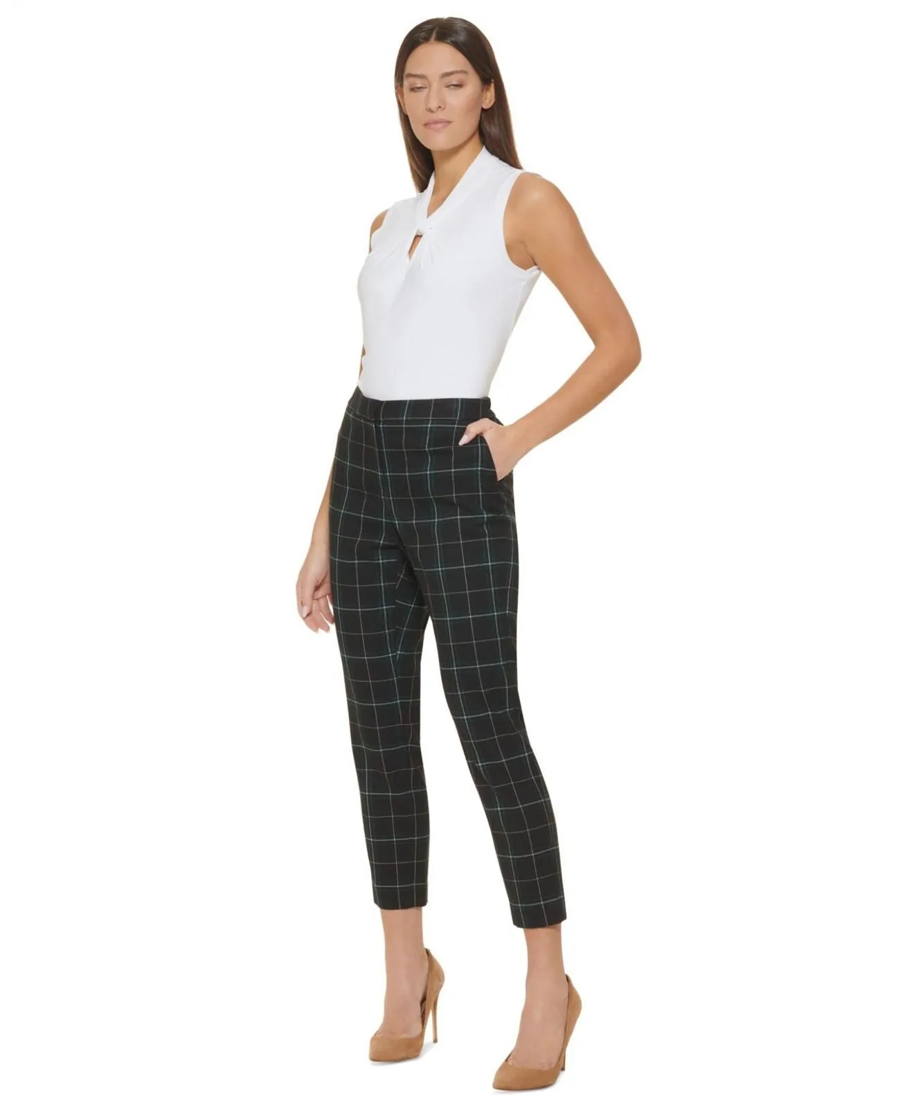 Tommy Hilfiger Plaid Mid Rise Straight Leg Trousers Midnight Blue / Multi 8