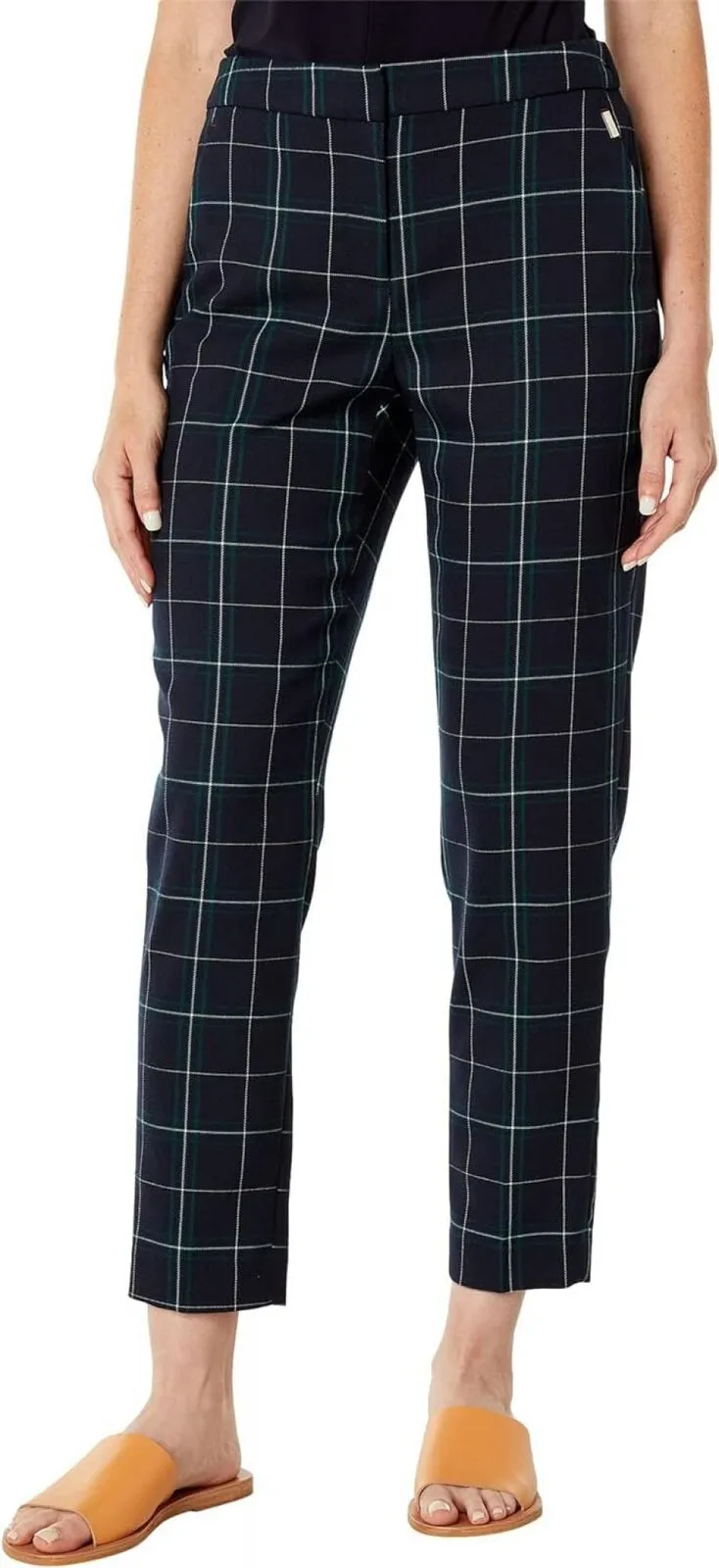 Tommy Hilfiger Plaid Mid Rise Straight Leg Trousers Midnight Blue / Multi 8